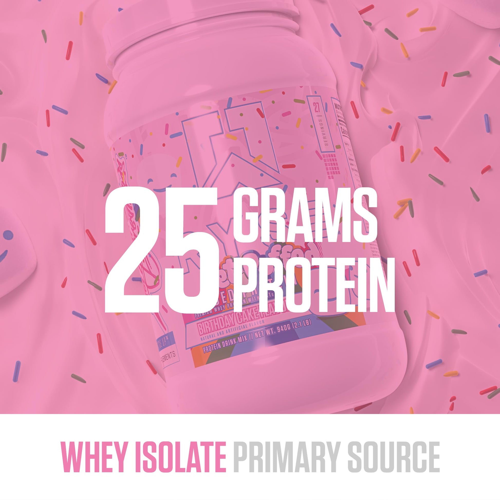 RYSE Loaded Protein Powder - Jet-Puffed Birthday Cake - 25g Whey Protein Isolate & Concentrate with Prebiotic Fiber & MCTs - Low Carb, Low Sugar, Digestive-Friendly - 27 Servings / 2 lb Tub - Medaid International