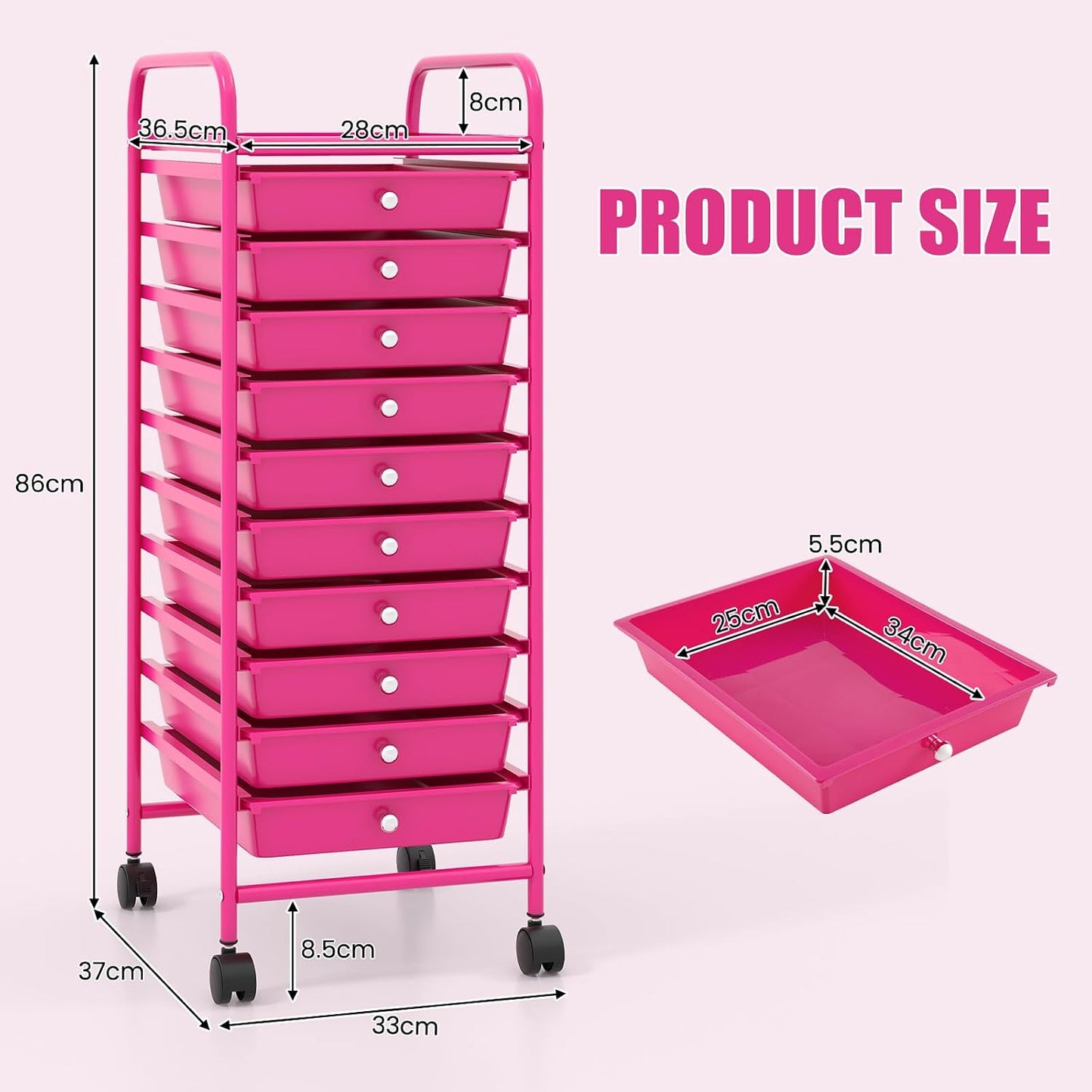 Storage Trolley with 10 Drawers
