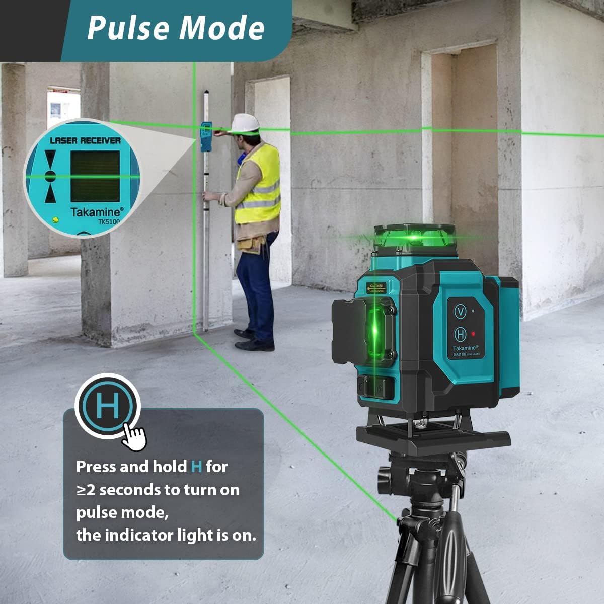 Takamine 16 Lines Green Laser Level Pro, 4x360° 4D Green Cross Line Professional for Construction, Two 360° Vertical and Two 360° Horizontal Laser Level Pulse Mode and Remote Controller - Medaid International