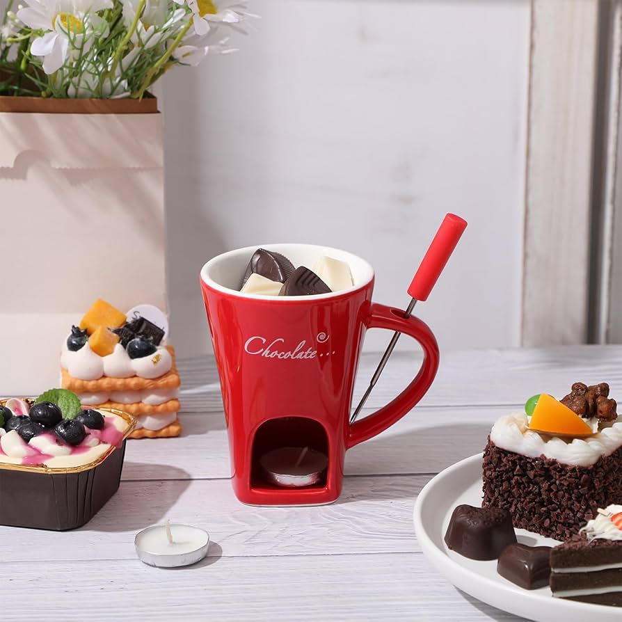 Ceramic Chocolate Melting Cup with Fork