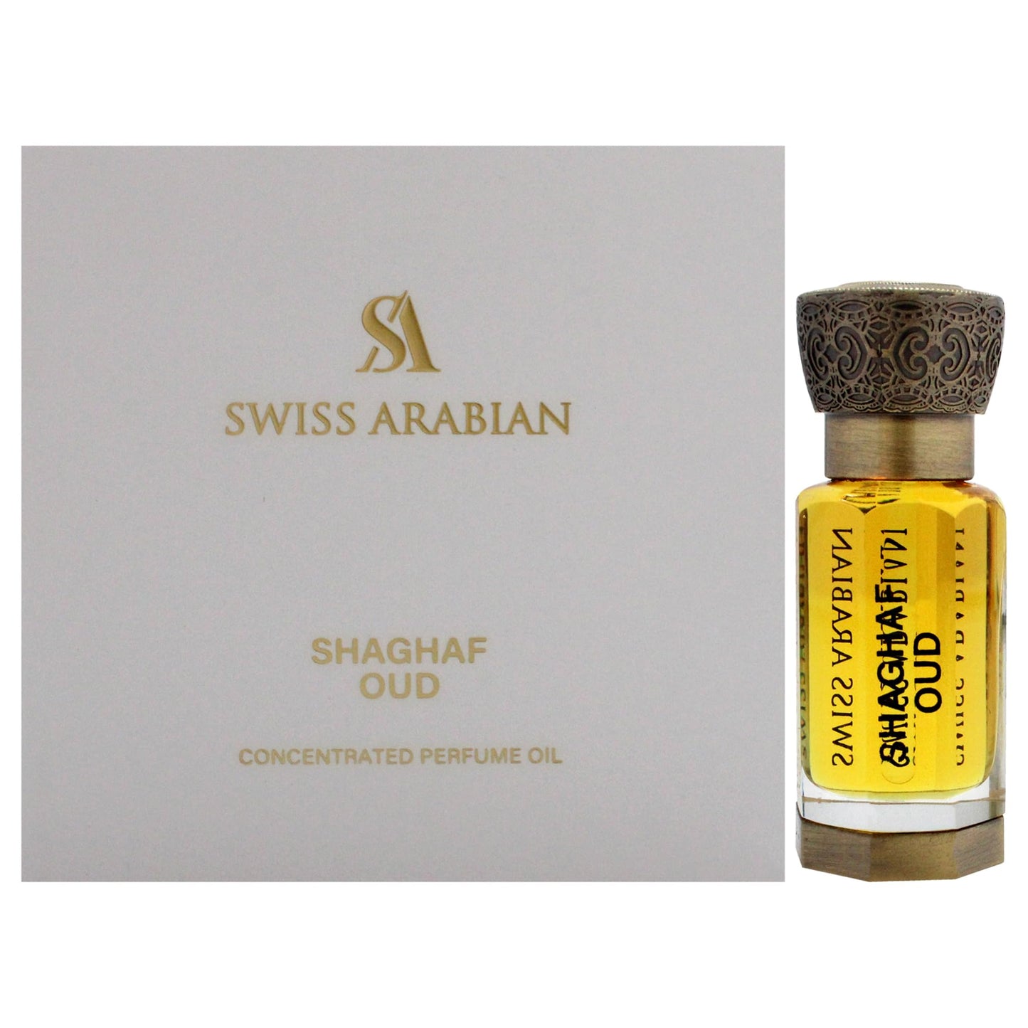Swiss Arabian Shaghaf Oud - Luxurious Concentrated Perfume Oil - Long Lasting Artisan Perfume with Notes of Saffron, Praline, and Vanilla - 0.4 oz - Medaid International
