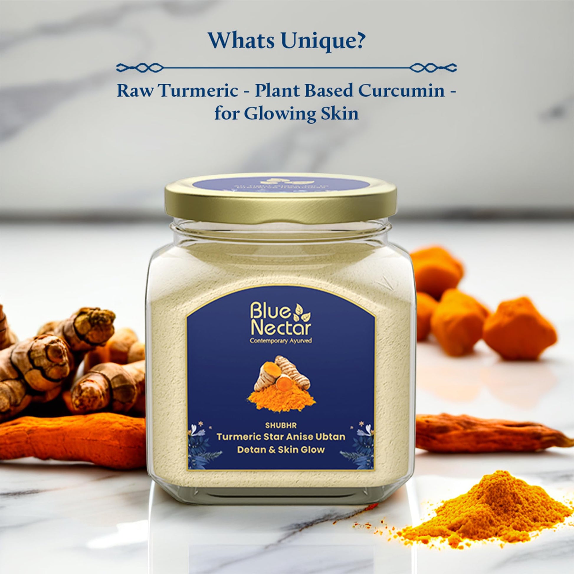 Blue Nectar Turmeric Ubtan Powder for Glowing Skin | Ayurvedic Ubtan Face Pack for Skin Brightening | Tan Removal Face Pack for Women & Men with Multani Mitti Powder | (3.5 Oz, 9 Herbs) - Medaid International