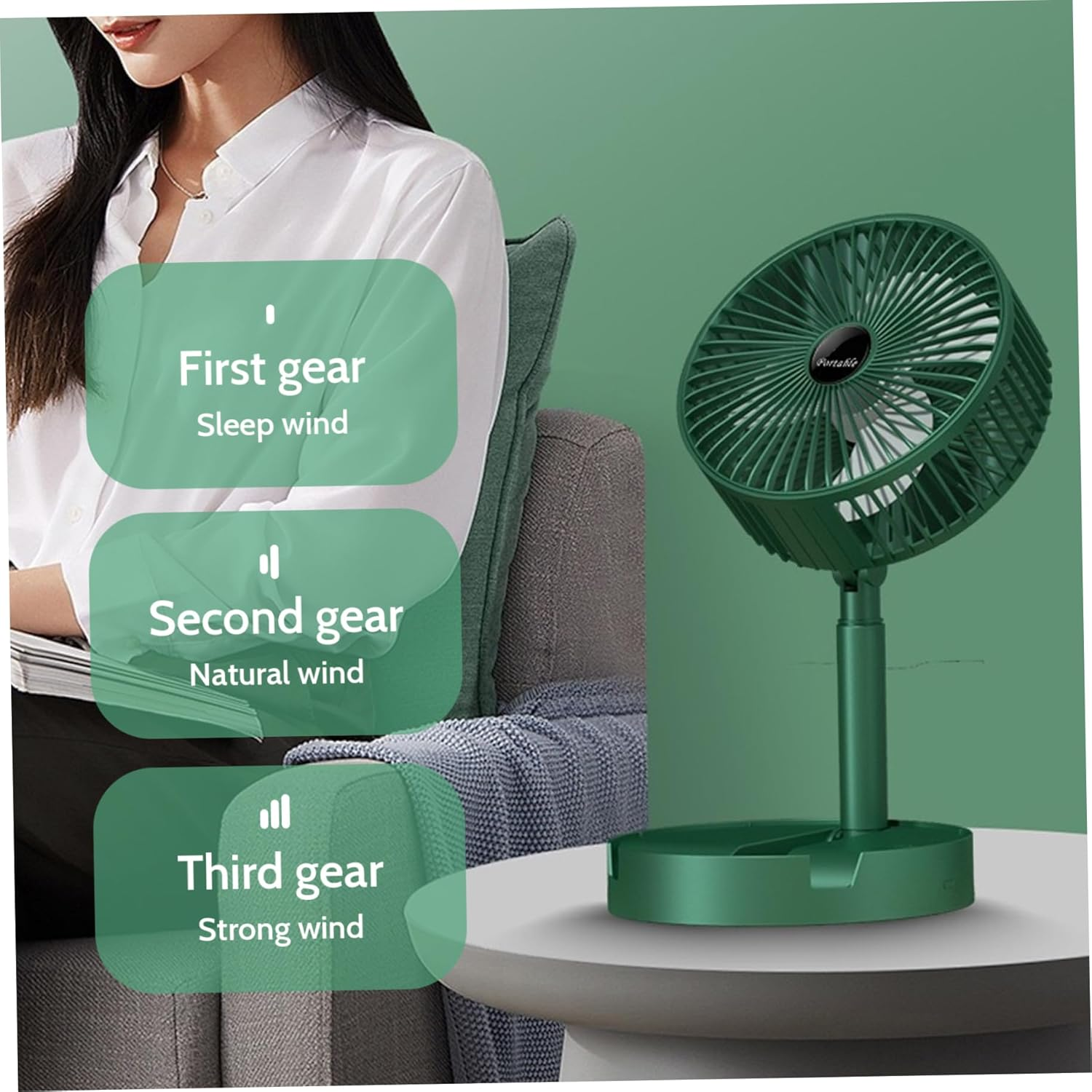 Foldable Desk Fan 3 Speeds, 180° Tilt Adjustable Rechargeable Fan with Low Noise & Long Battery Life - Medaid International