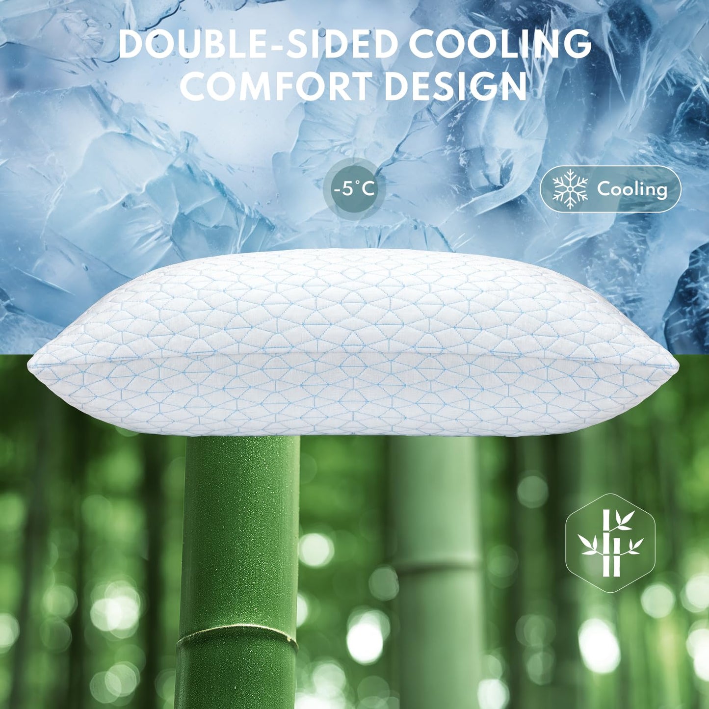 COZSINOOR Cooling Pillows Queen Size Set of 2 for Sleeping - Adjustable Shredded Memory Foam Pillows 2 Pack, Cool Pillow for Back, Side and Stomach Sleepers, Bed Pillow Removable Cover Washable - Medaid International