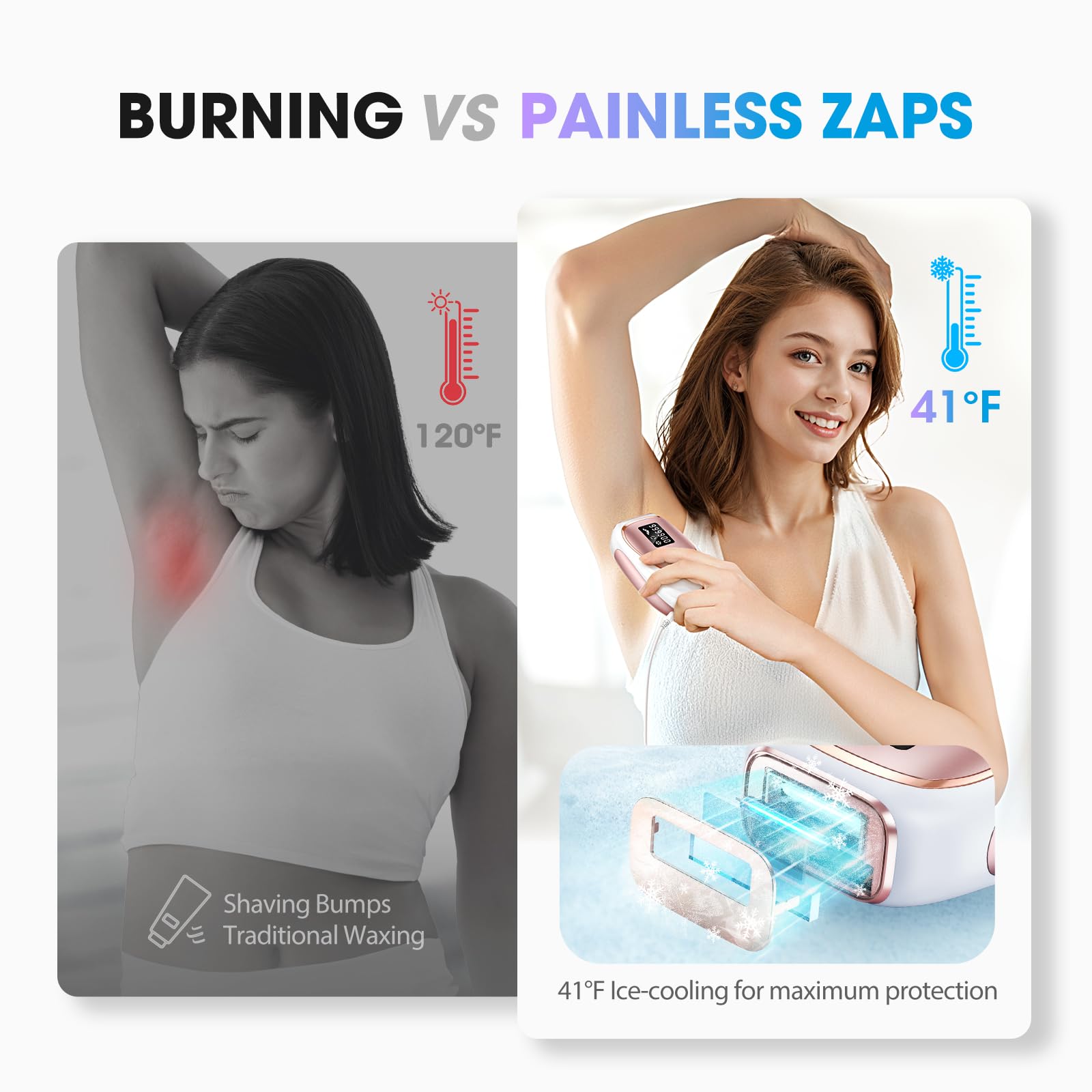Oreeth IPL Laser Hair Removal Device for Women & Men - Home 45°F Ice-Cooling Contact for Painless & Long-Lasting Results, 86% Hair Reduction in 3 Weeks for Full Body & Bikini Line, Rose Gold - Medaid International