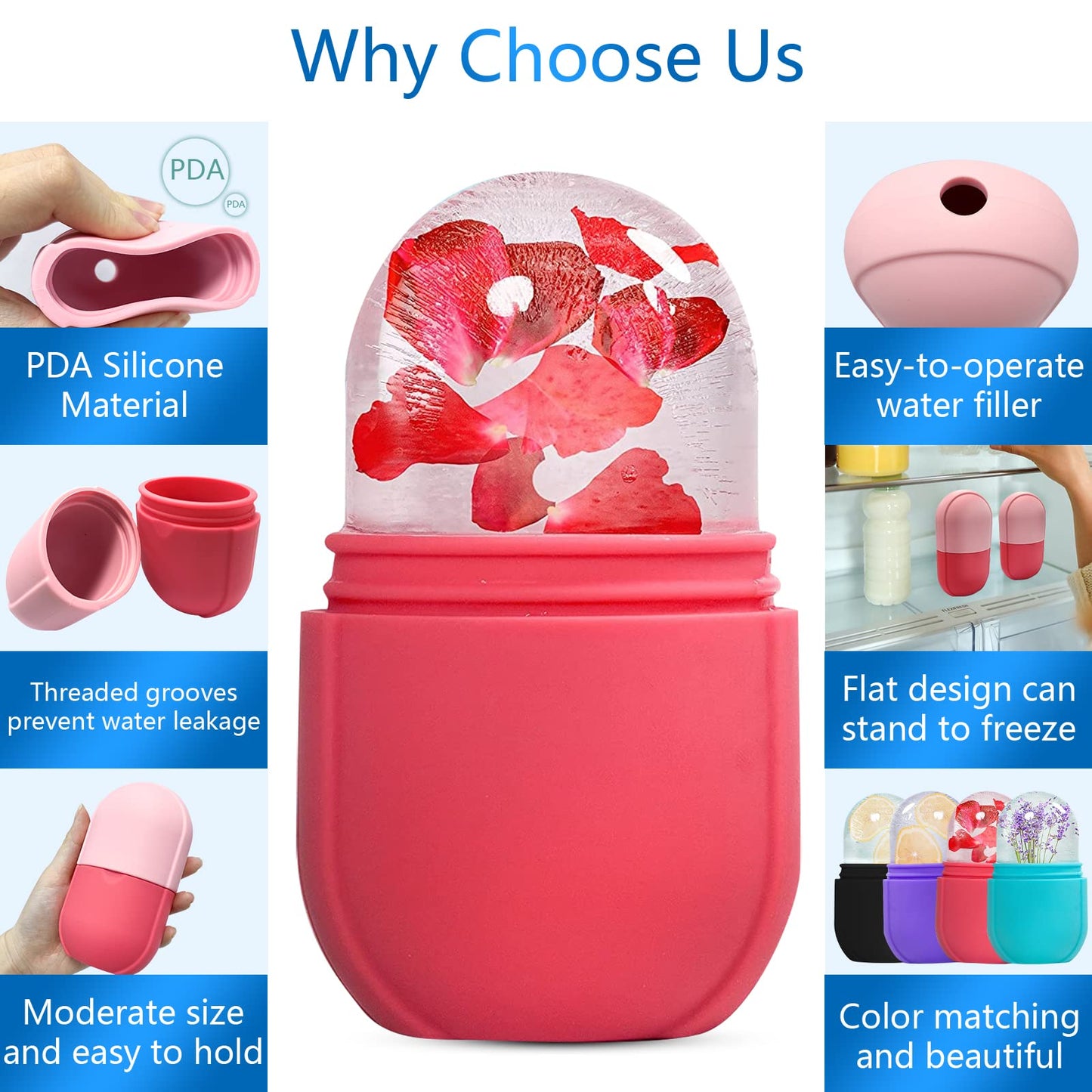 PASNOWFU Ice Cube Face Roller, Eyes and Neck, Brighten Skin & Enhance Your Natural Glow, Reusable Facial Treatment, Ice Cube Roller to Tighten Skin & De-Puff Eye Area, Cryotherapy for Face Ice(Pink) - Medaid International