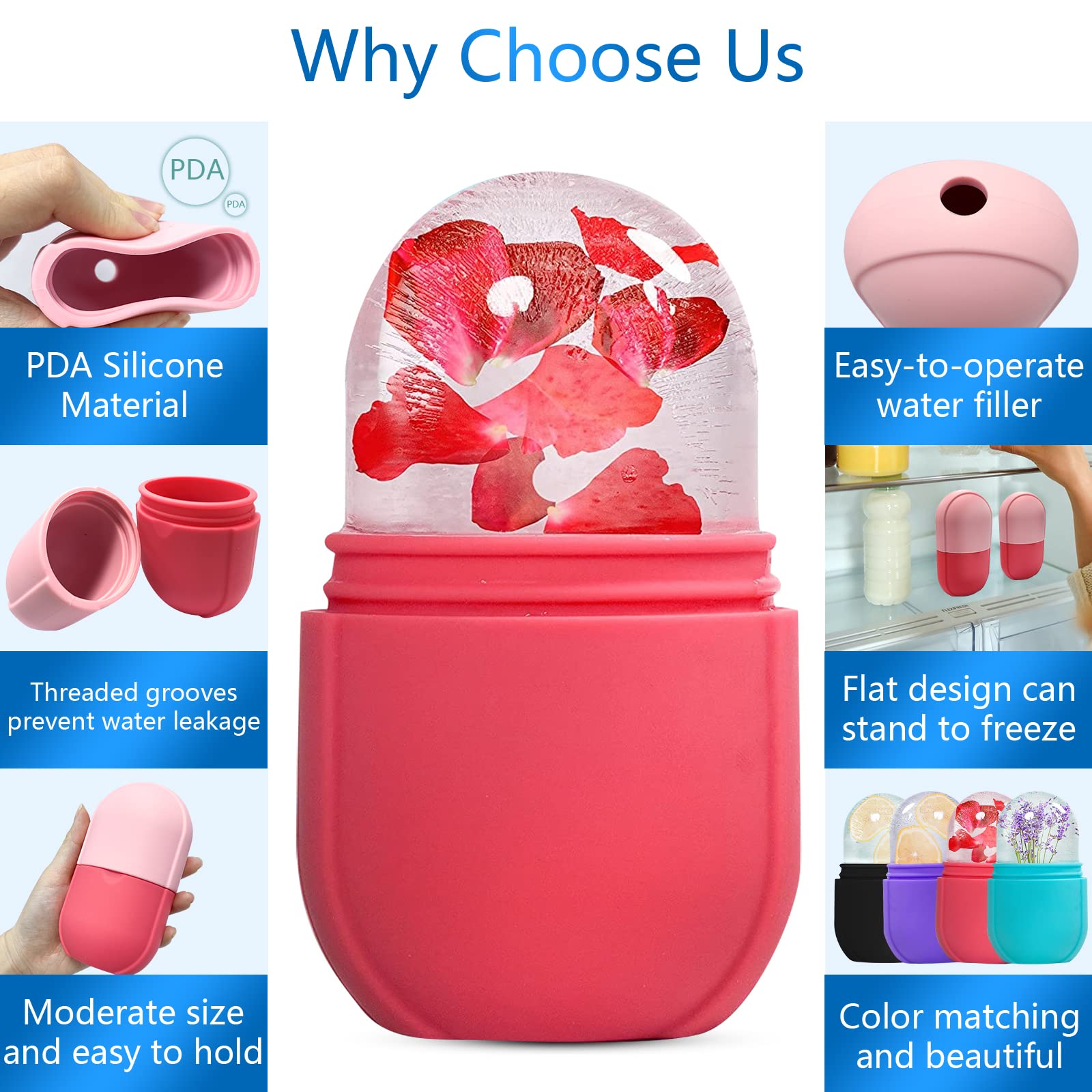 PASNOWFU Ice Cube Face Roller, Eyes and Neck, Brighten Skin & Enhance Your Natural Glow, Reusable Facial Treatment, Ice Cube Roller to Tighten Skin & De-Puff Eye Area, Cryotherapy for Face Ice(Pink) - Medaid International