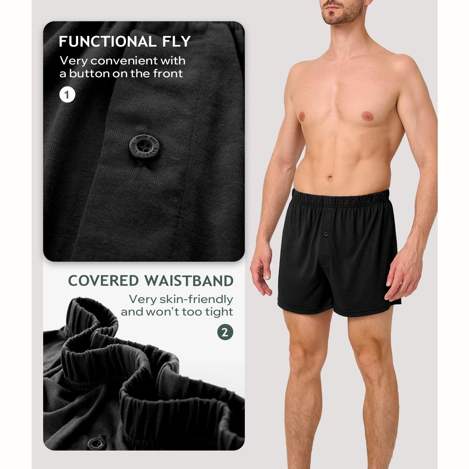 BAMBOO COOL Mens Boxers Durable Comfortable Boxer Shorts for Men Loose Ultra-Soft Men's Underwear (3 Pack) Medium - Medaid International