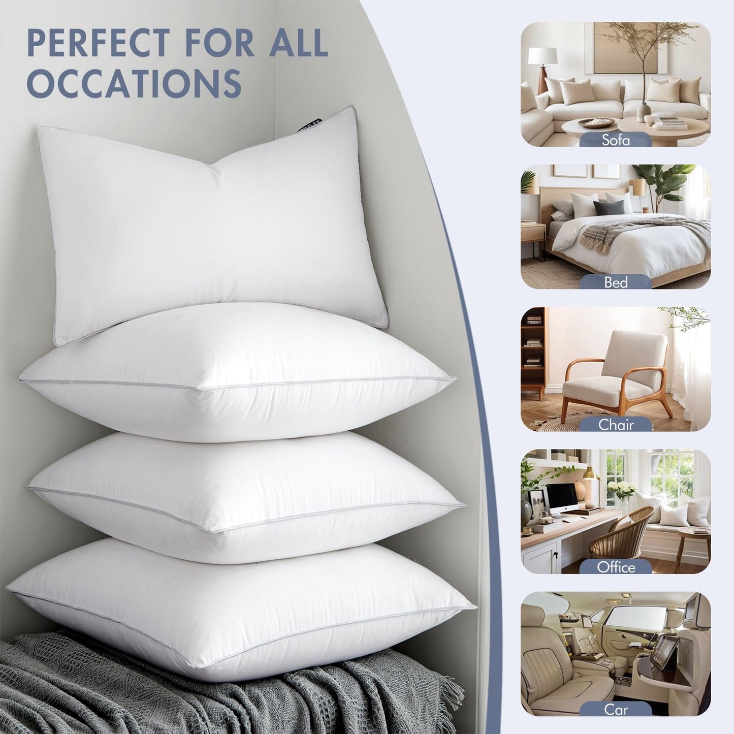 MIULEE 20 x 20 Pillow Inserts (Set of 2) -Throw Pillows for Couch Sofa with 100% Cotton Covers - Medaid International