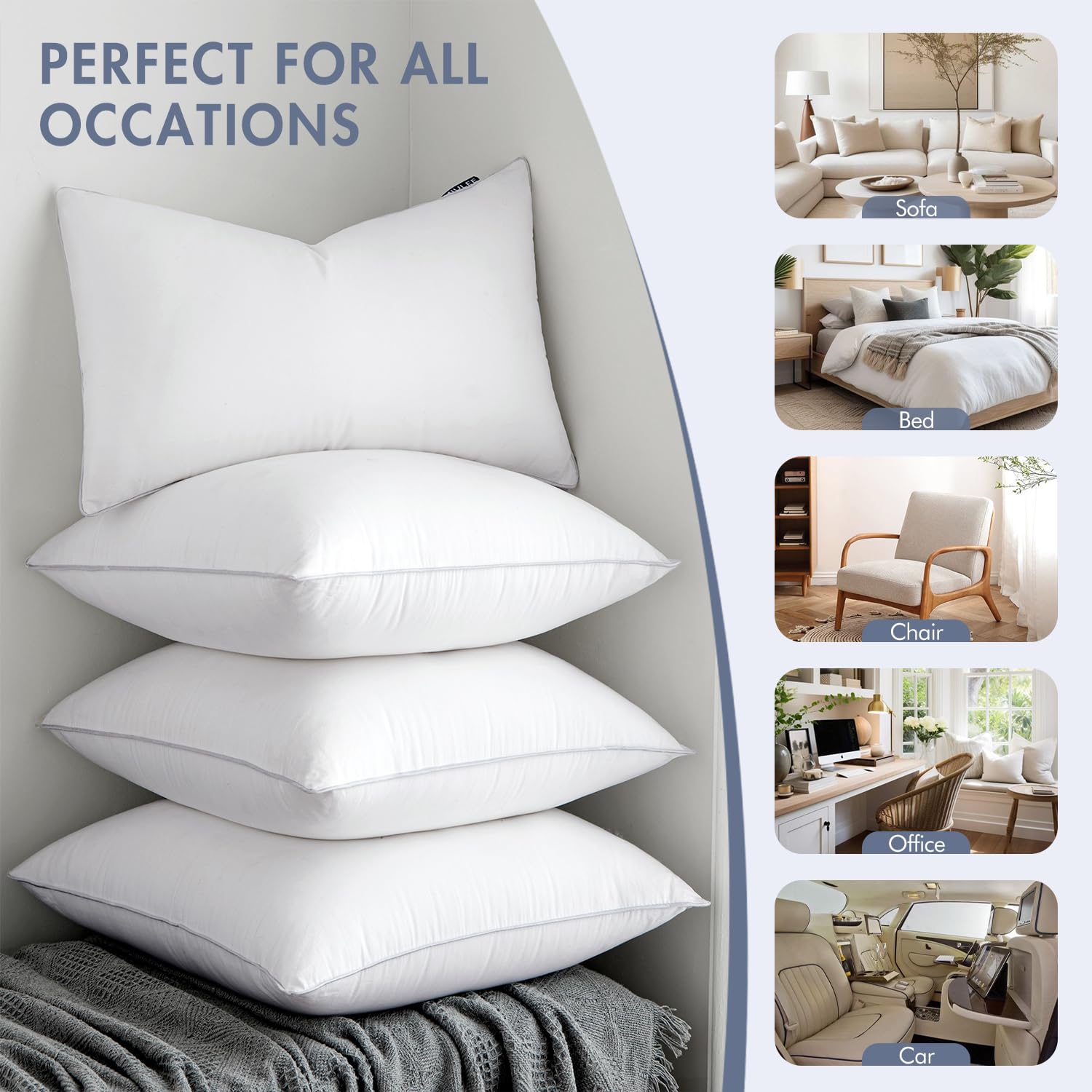 MIULEE 20 x 20 Pillow Inserts (Set of 2) -Throw Pillows for Couch Sofa with 100% Cotton Covers - Medaid International