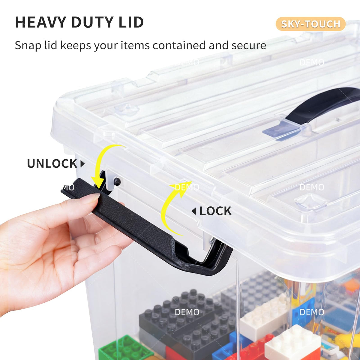 SKY-TOUCH 100 Liters Clear Plastic Storage Box with Lockable Lid & Wheels,Plastic Organizer Bin with Handles,for Storing Clothes, Toys, Tools,70x51x43cm,1pcs XL Large Size