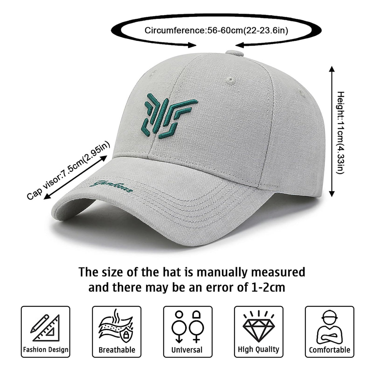 TERRIFI Baseball Cap, Adjustable Buckle Baseball Cap for Men and Women - Embroidered Breathable Summer Sun Hat for Outdoor Sports and Casual Wear