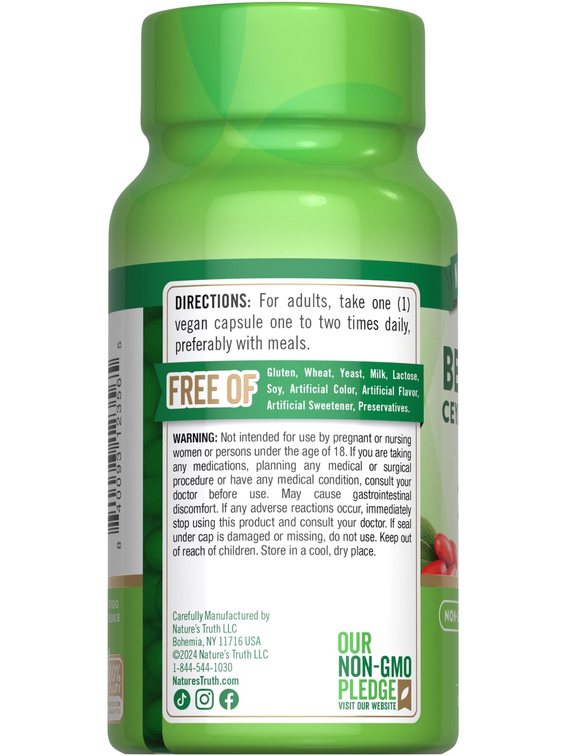 Nature's Truth Berberine with Ceylon Cinnamon Complex | 2,000mg | 50 Vegan Capsules | Vegan, Non-GMO, and Gluten Free Supplement - Medaid International