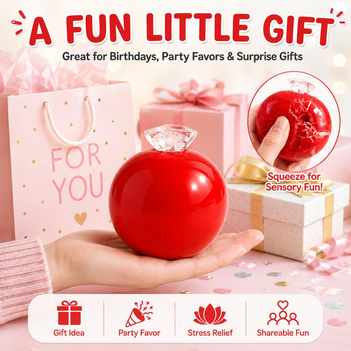 ORCHID M®Red Apple Crackle Squishy Ball, Red Apple Squeeze Sensory Fidget Toy with Crunchy Crackle Feel