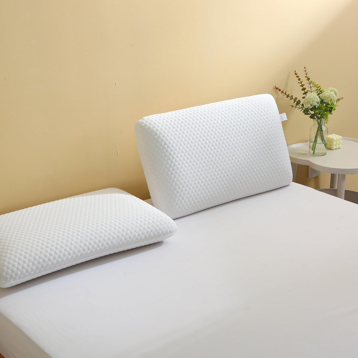 CSDLF Memory Foam Bed Pillows, Pillow for Side and Back Sleeper, Pillow for Neck Pain Relief, Washable Removable Cover, Soft, White (Queen) - Medaid International