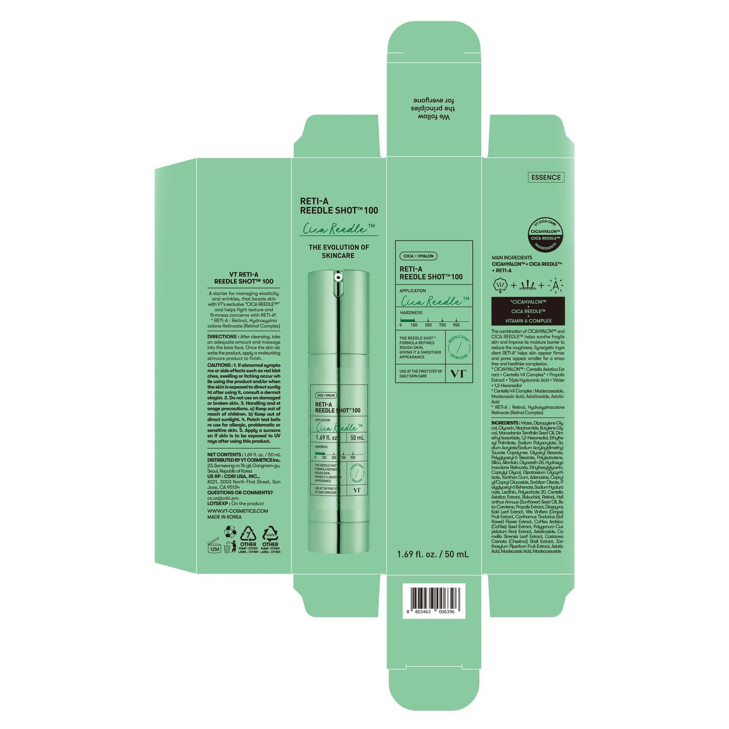 VT COSMETICS Reti-A Reedle Shot 100, Retinol(Vitamin A) Microneedling Serum, Repairing Exosome, Ideal for Retinol Beginner, Glass Skin, Korean Skin Booster 1.69Fl Oz(50ml) - Medaid International