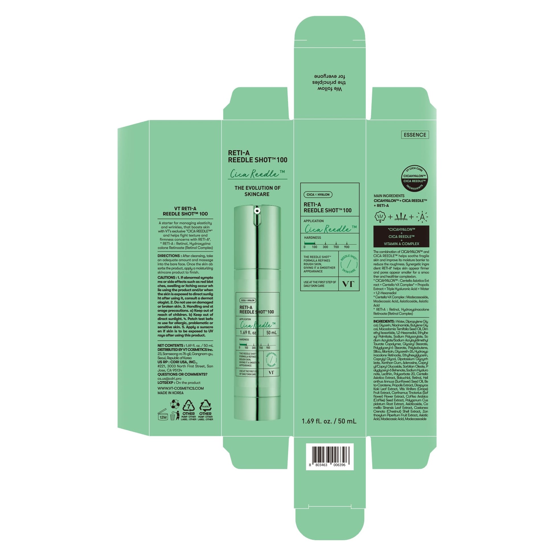 VT COSMETICS Reti-A Reedle Shot 100, Retinol(Vitamin A) Microneedling Serum, Repairing Exosome, Ideal for Retinol Beginner, Glass Skin, Korean Skin Booster 1.69Fl Oz(50ml) - Medaid International