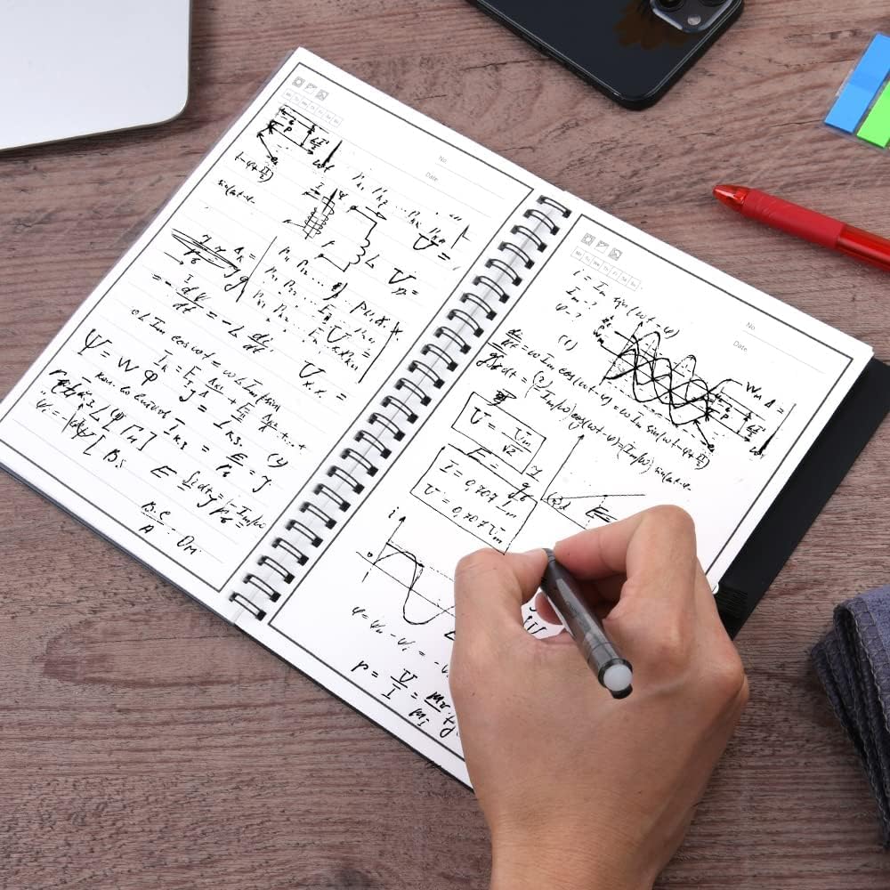 KASTWAVE Reusable Digital Notebook, Smart Notepad A5, Wirebound Notebook To Do List Pad with 1 Pen, Sticky Notes Flags and Wipe, Lined Notebook for Quick Sketch, Cloud Storage and Reuse