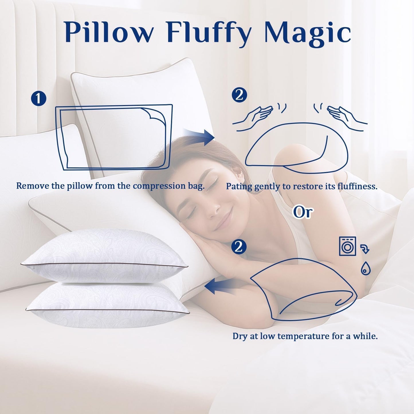 JOLLYVOGUE Standard Pillows Set of 2, Cooling and Supportive Pillows Full Size Set of 2 for Side and Back Sleepers, Down Alternative Hotel Collection Sleeping Pillow - Medaid International