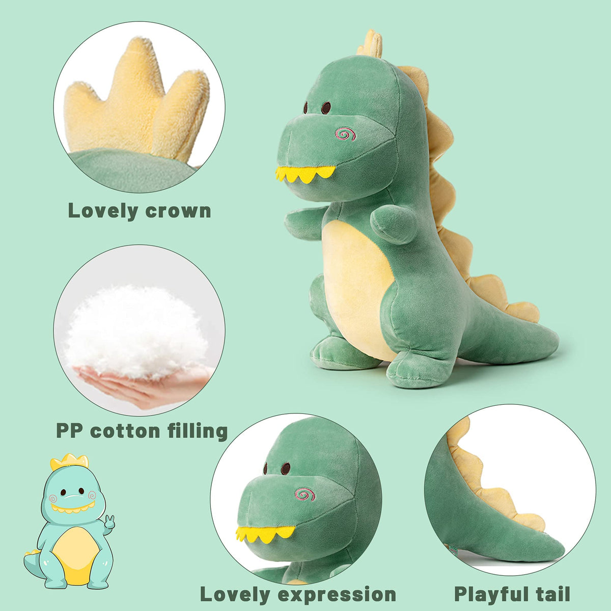 KASTWAVE Adorable 12-Inch Dinosaur Plush Toy - Soft Stuffed Animal for Kids, for Boys and Girls, Cute Fat Dino Doll