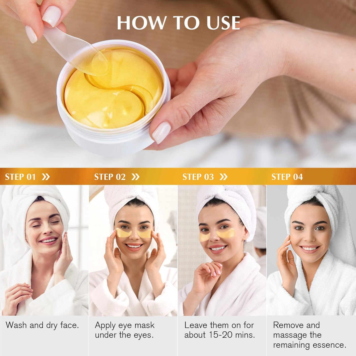 Enaskin Naturals Under Eye Patches Dark Circles Under Eye Masks for Puffiness - 24K Gold Eye Gel Pads Retinol Collagen Hyaluronic Acid Moisturizing & Reducing Wrinkles (24K Gold) - Medaid International