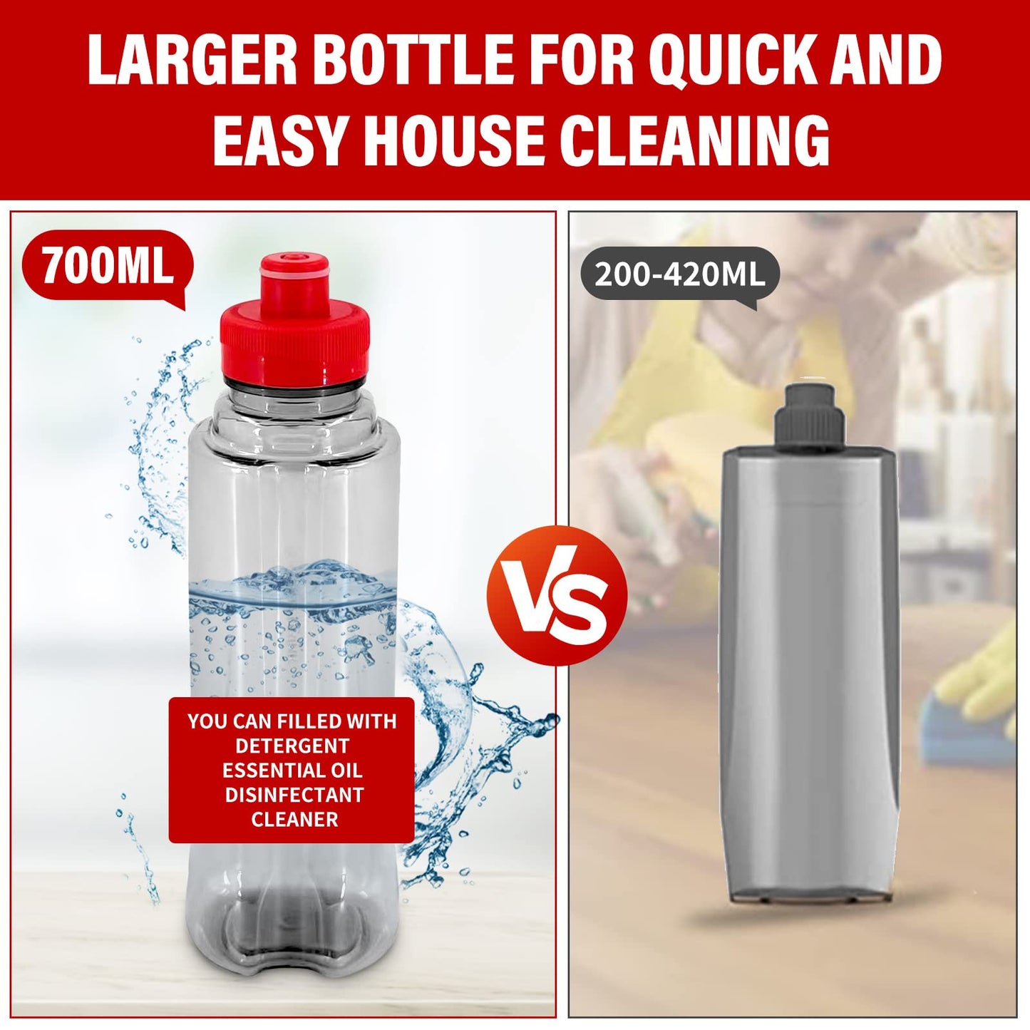 Spray Mops for Floor Cleaning, Microfiber Spray Cleaning Mop Kit with 3 Reusable Washable Pads 700ML Refillable Bottle and Scrubber Flat Mop with 360 Degree Swivel Head for Hardwood Laminate (Grey) - Medaid International