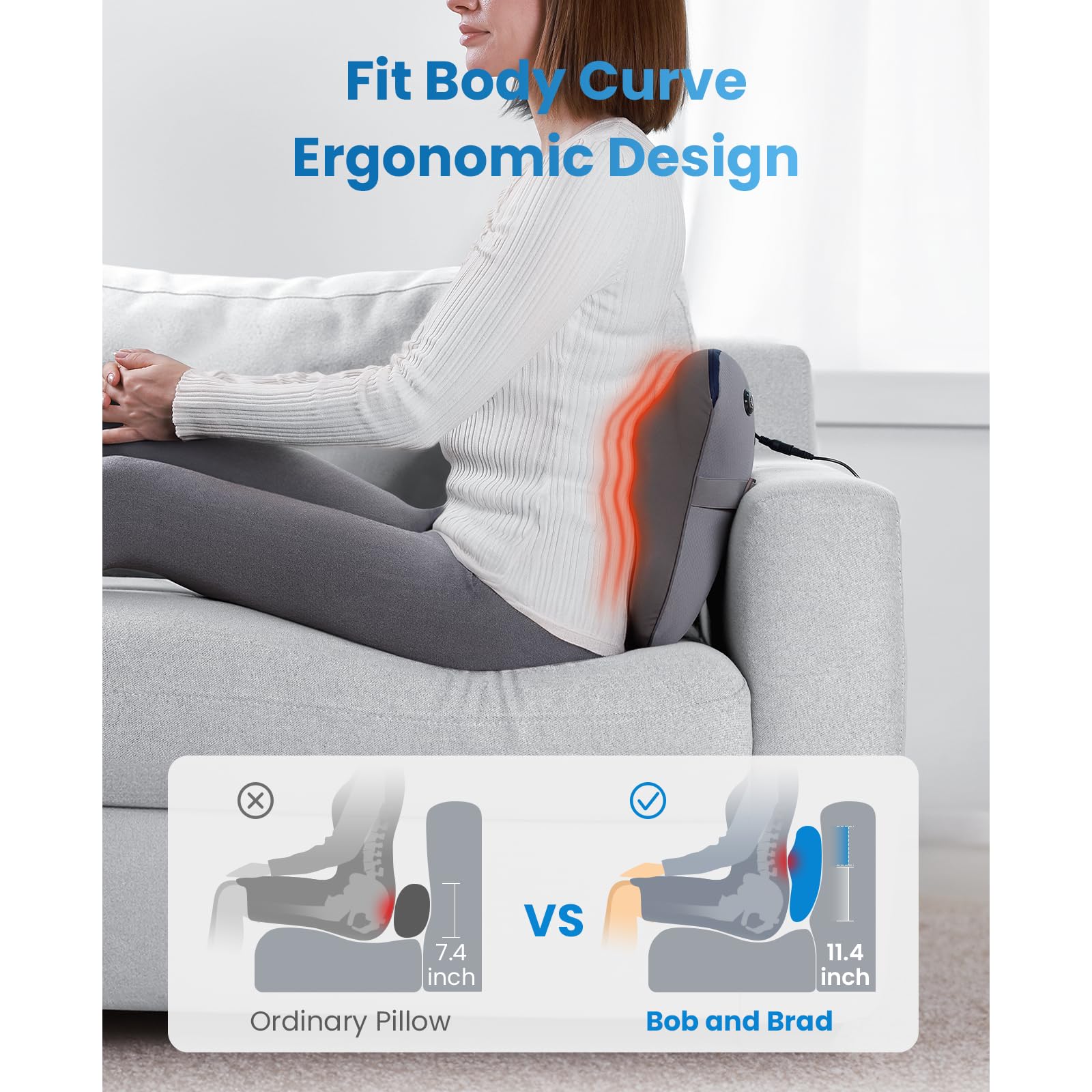 BOB AND BRAD Back Massager with Heat and Remote, EZBack Plus Corded Neck Massager for Pain Relief Deep Tissue, Shiatsu Massage Pillow with 3 Level for Full Body, FSA Eligible Ideal Gifts for Women - Medaid International