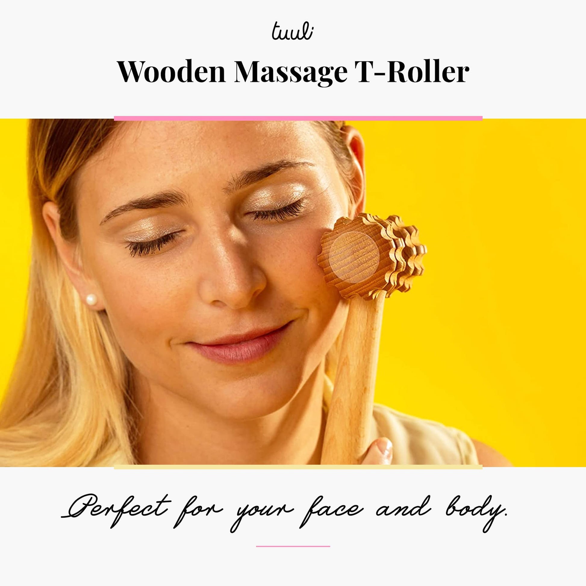 tuuli Accessories - T-Shape Massage Roller, Body and Face Roller, Multi-Functional Facial Massager, Helps Ease Muscle Tension and Supports Skin Health, Wooden Roller Massager Tool - Medaid International