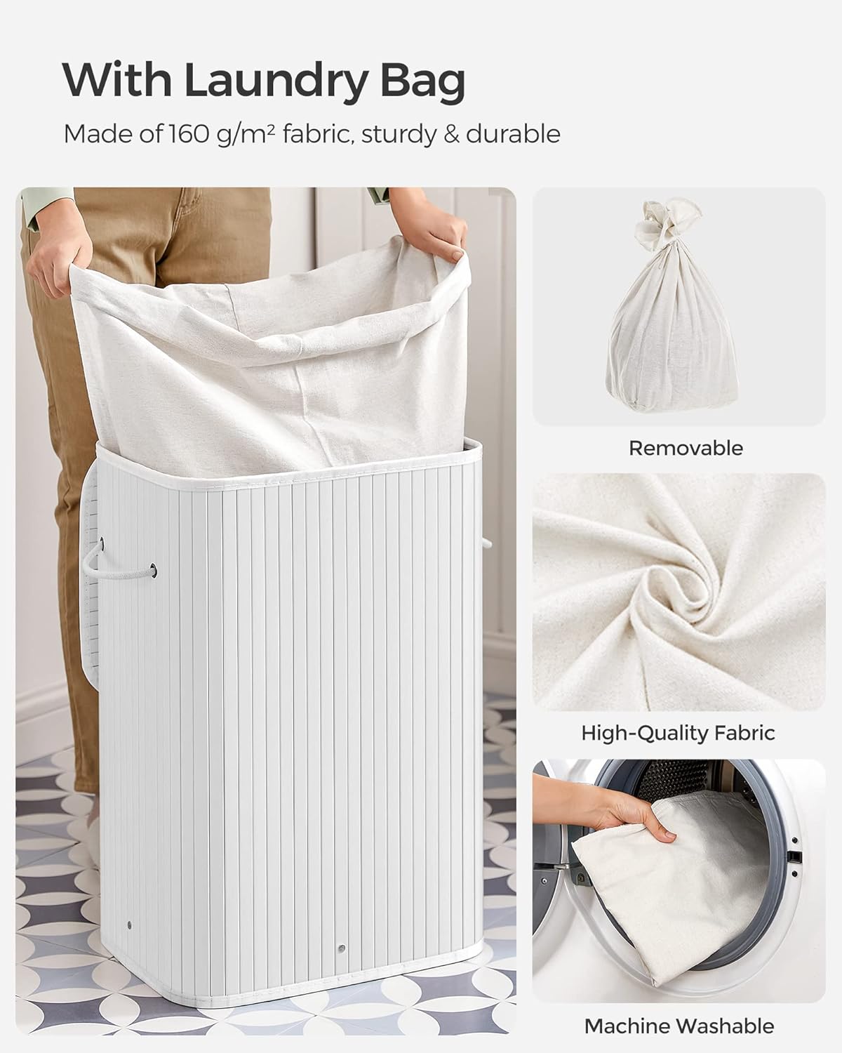 SONGMICS Laundry Basket with Lid LCB010W01
