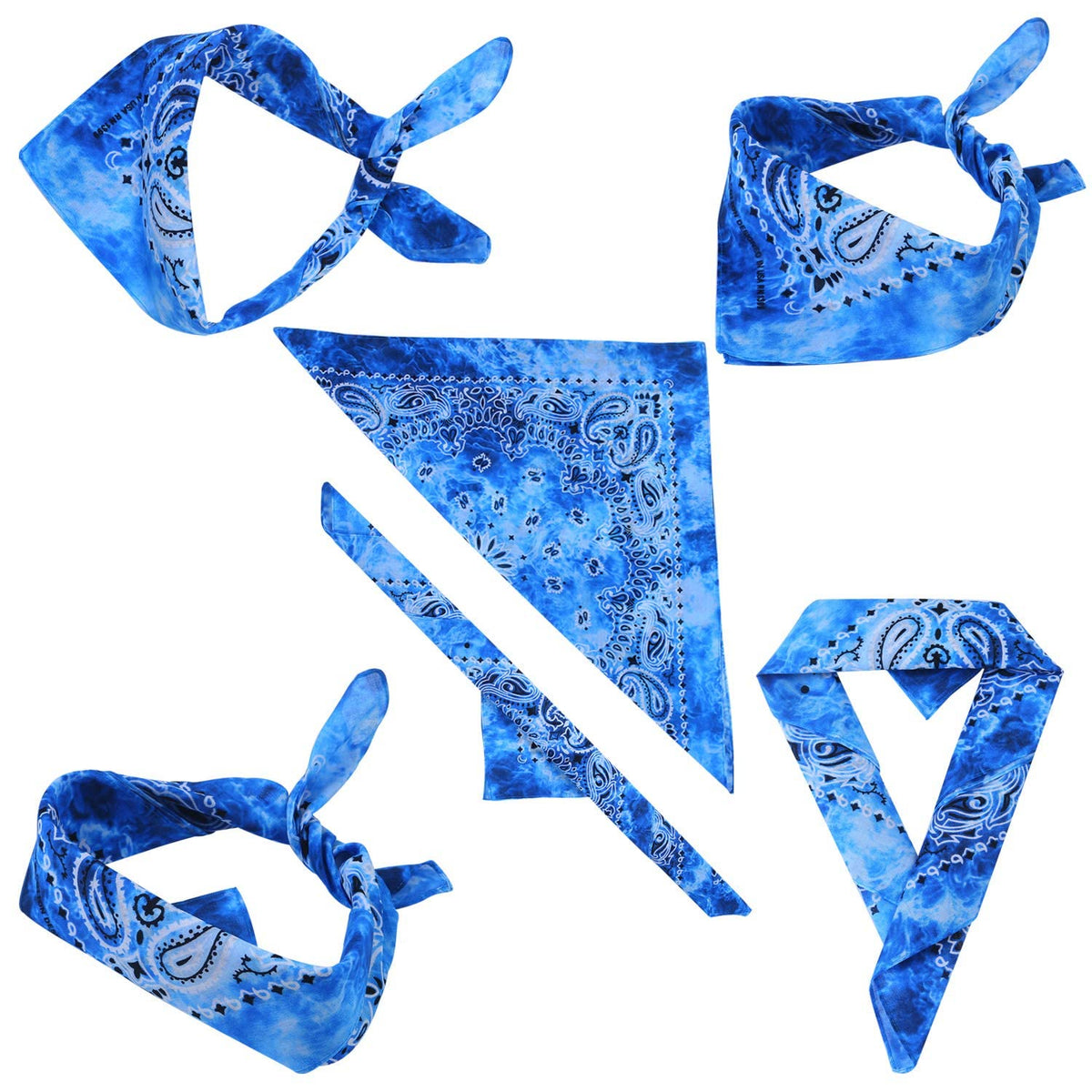 TERRIFI 6 Pack Tie Dye Bandana Cotton Paisley Bandanas Headbands Cowboy Handkerchiefs for Men and Women, 22 x 22 inches