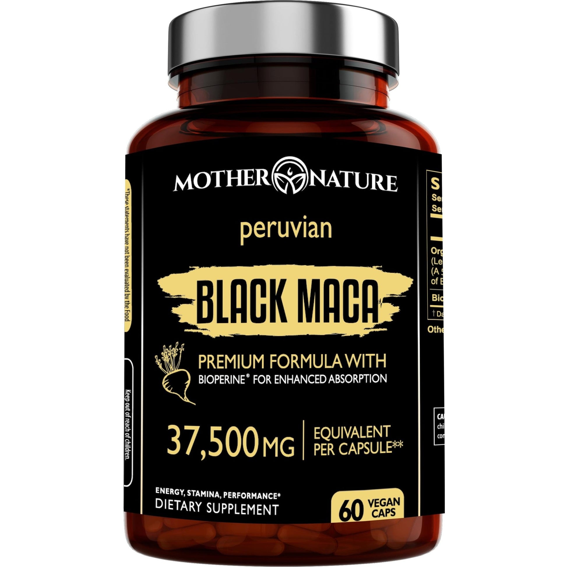 Black Maca Root 50:1 Extract 37,500mg – 60 Capsules Organic Peruvian Maca Peruana Supplement for Men | High Potency Energy, Mood & Performance Support | Vegan, Non-GMO - Medaid International