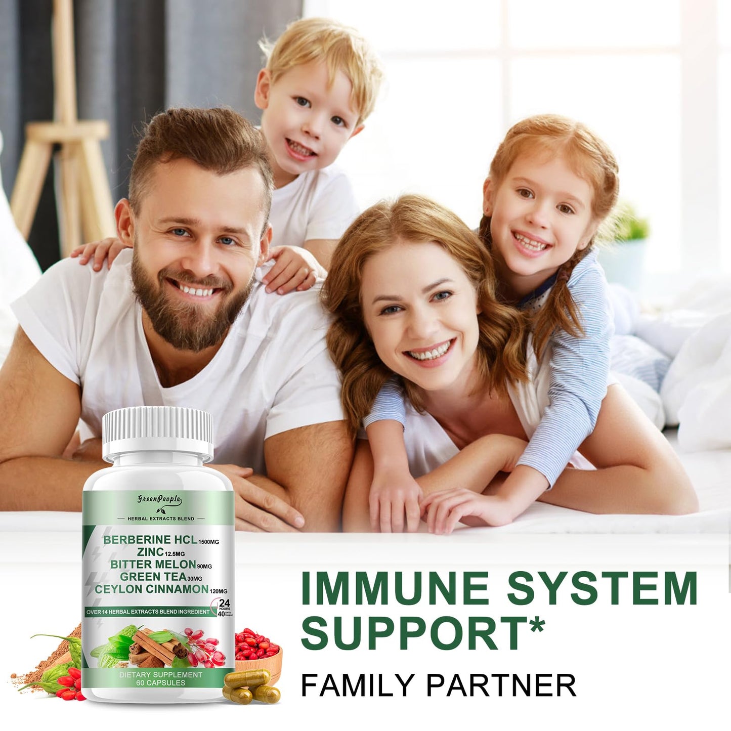 GREENPEOPLE Berberine Supplement with Ceylon Cinnamon - Berberine 1500mg Activates AMPK & GLP-1 Berberine HCL Capsules with Bitter Melon/Artichoke Extracts & Natural Herbs for Immune Support 60 Count - Medaid International