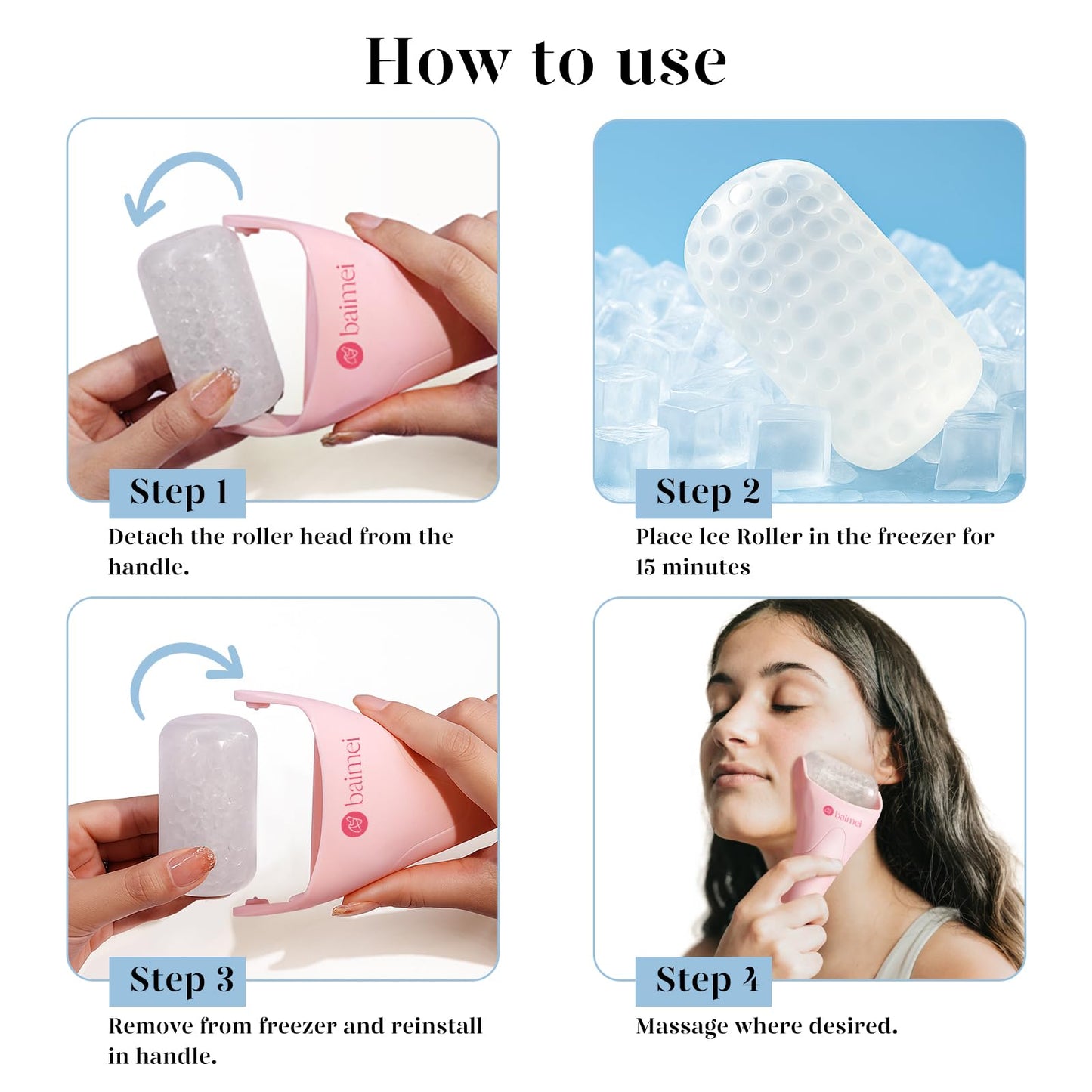 BAIMEI IcyMe Ice Roller for Face and Gua Sha Facial Tool Set, Ice Face Roller Reduces Puffiness Relieves Migraines Skin Care Tools, Self Care Gift for Women - Pink - Medaid International