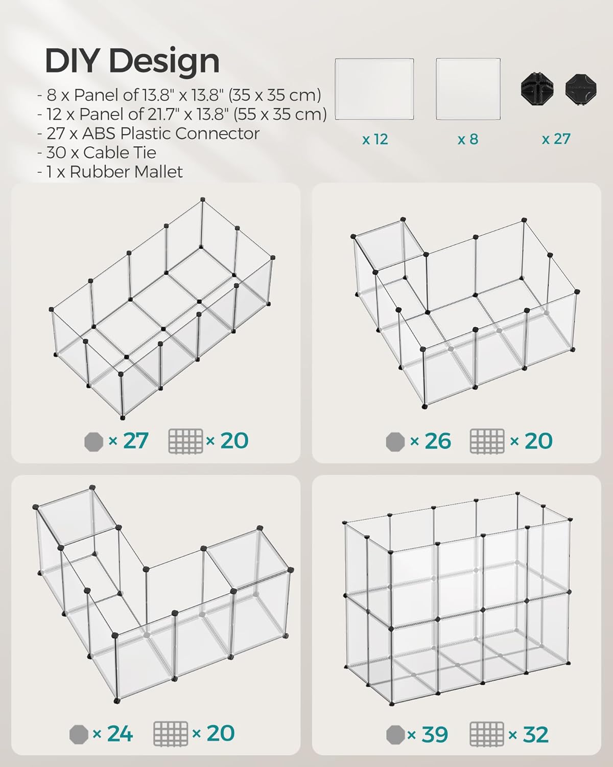 SONGMICS Pet Playpen with Floor LPC007W01