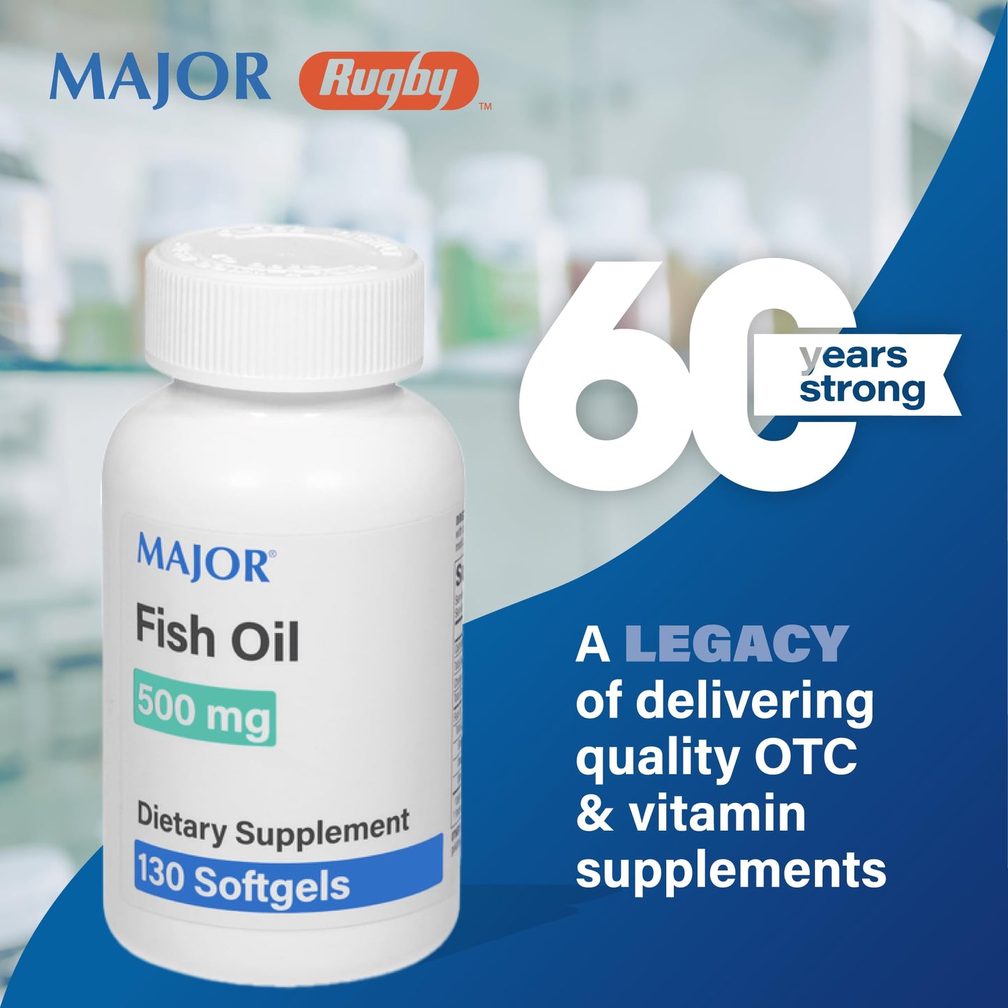 MAJOR Fish Oil 500mg Softgels - Omega-3 Fish Oil Supplement - Dietary Supplement - 130 Count - Medaid International