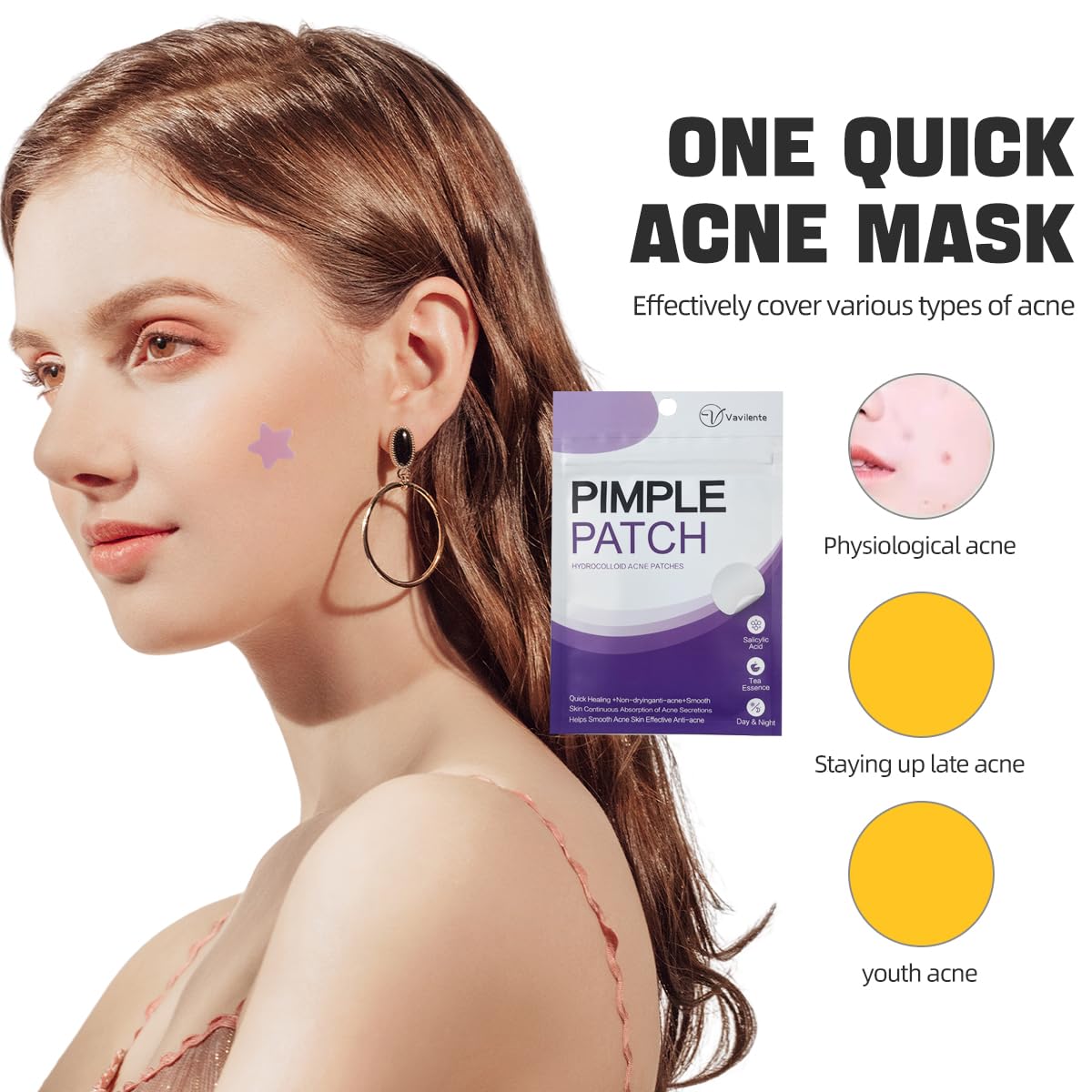 Vavilente Pimple Patches for Face Zit Dots,Hydrocolloid Pimple Patch Star with Tea Tree Oil Acne Patches Invisible,Star Face,Cute Acne Patch-Day and Night Use(200 Count) - Medaid International