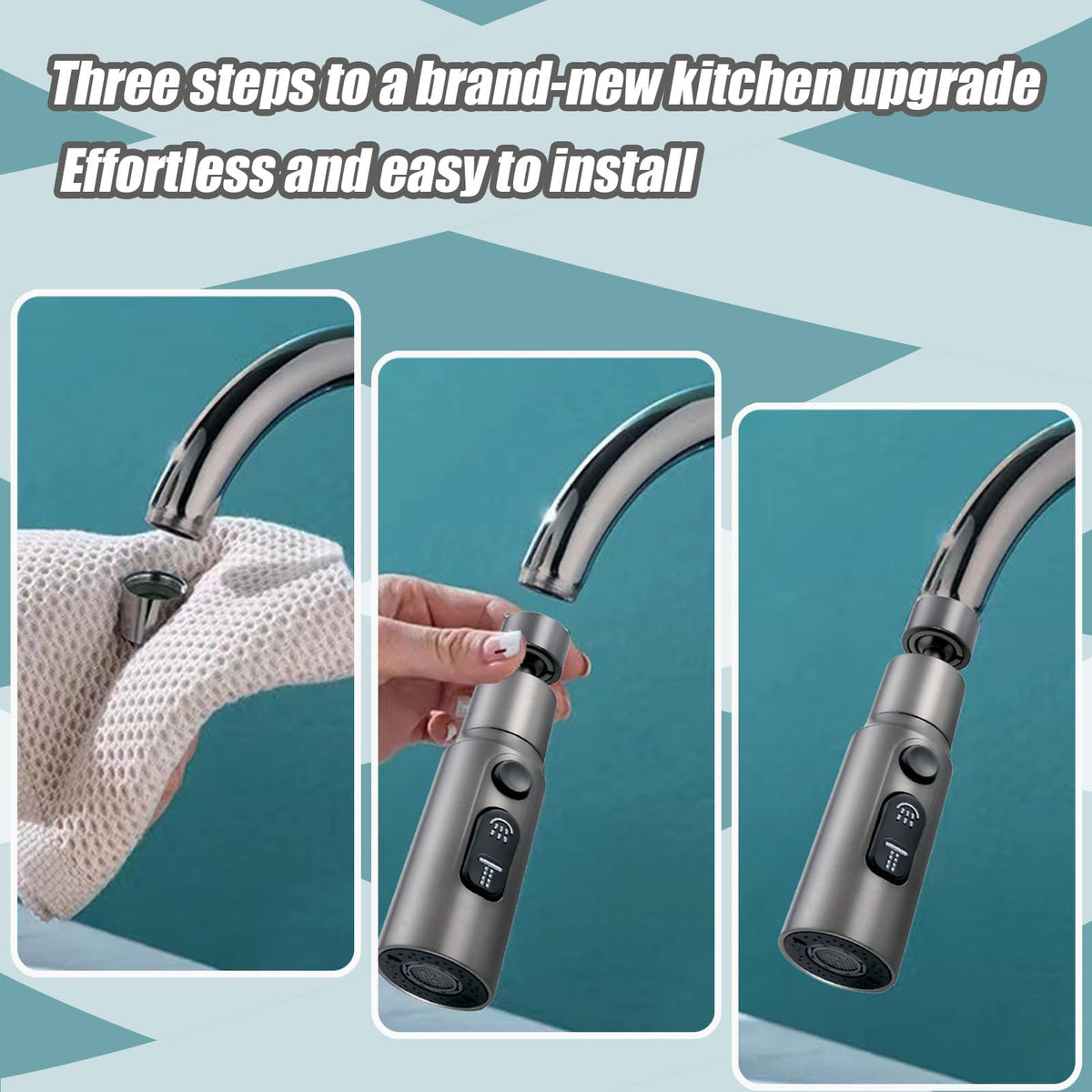 Kitchen Tap Spray Head Faucet Extender Aerator, 360° Swivel Sink Faucet Attachment with 3 Function Modes, Universal Adapter for Kitchen and Bathroom