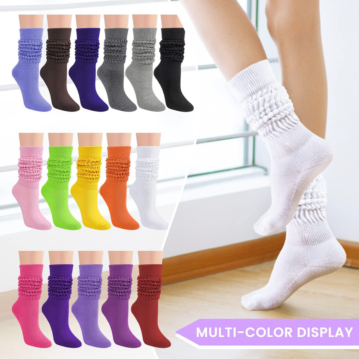 Slouch Socks Women Knee High Scrunch Socks for Women Pack of 3
