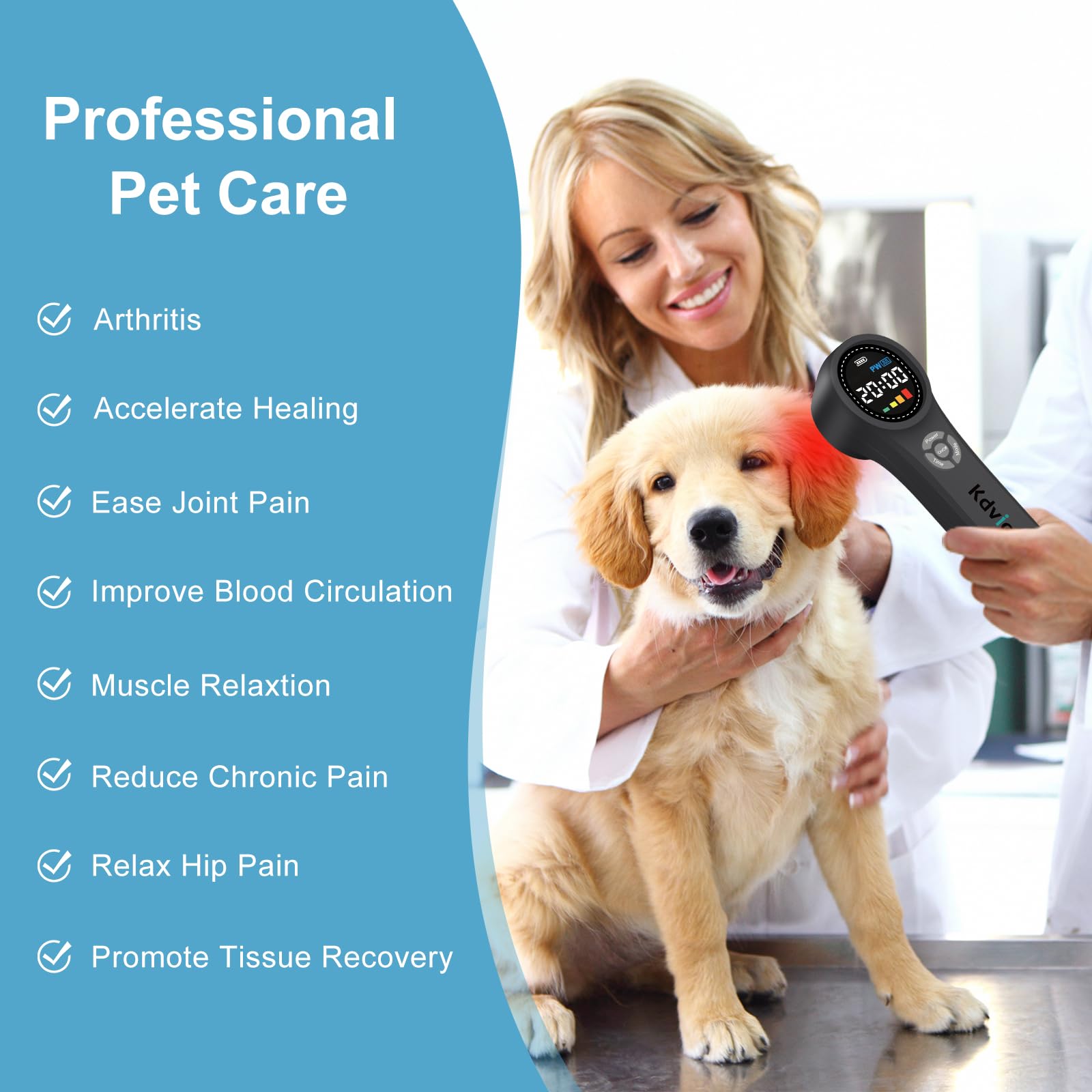 Kdvioo Cold Laser Therapy for Dogs,Red Light Therapy Devices,16x660nm+4x810nm+4x980nm,Infrared Red Light Therapy Machine for Dogs Cats Muscle and Joint Pain Relief,Handheld Infrared Light for Pet/Vet - Medaid International