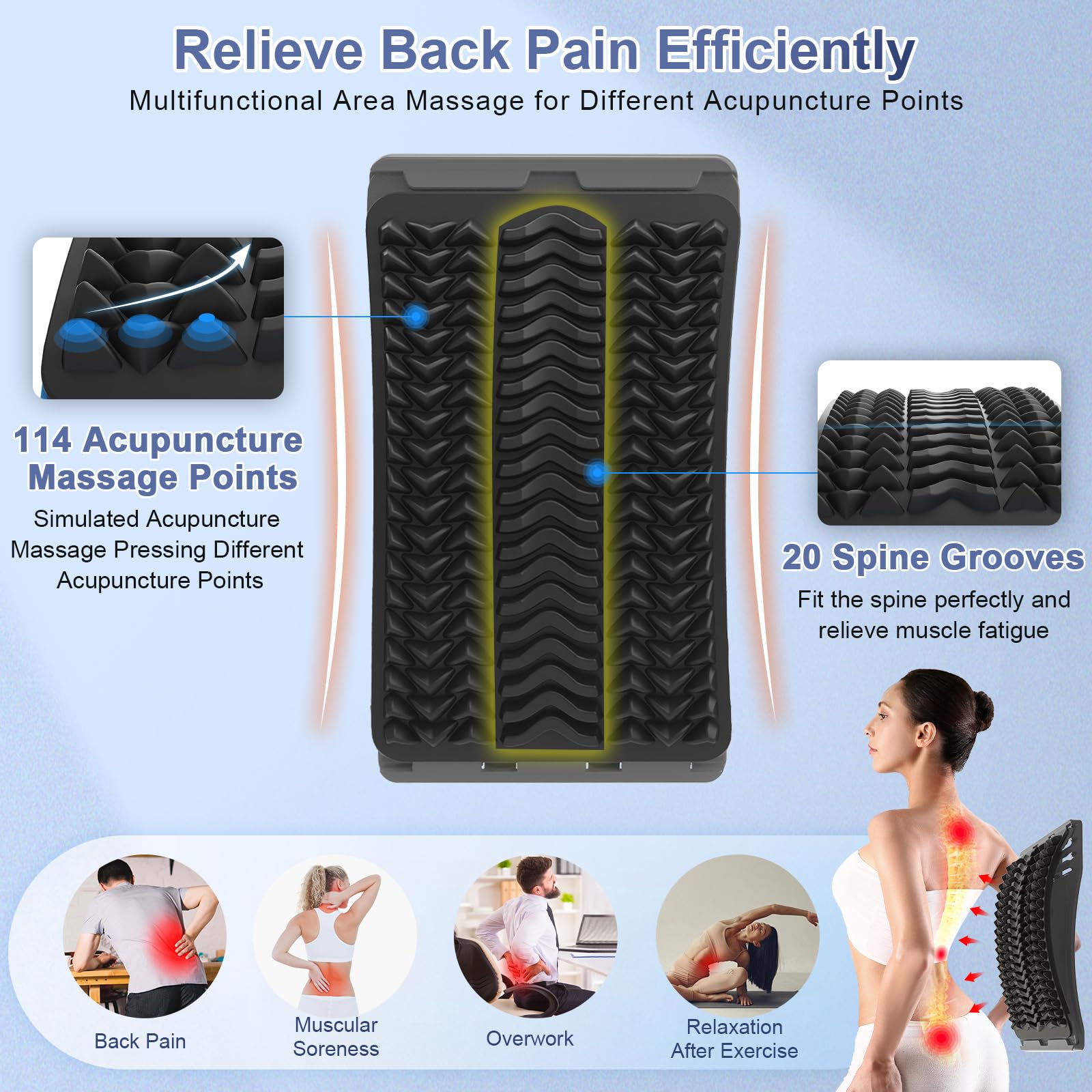 MINOLL Back Stretcher for Lower Back Pain Relief, 4 Level Adjustable Arch Lumbar Back Cracker Board, Back Cracking Device, Back Massager for Scoliosis, Spine Decompression Support - Grey - Medaid International