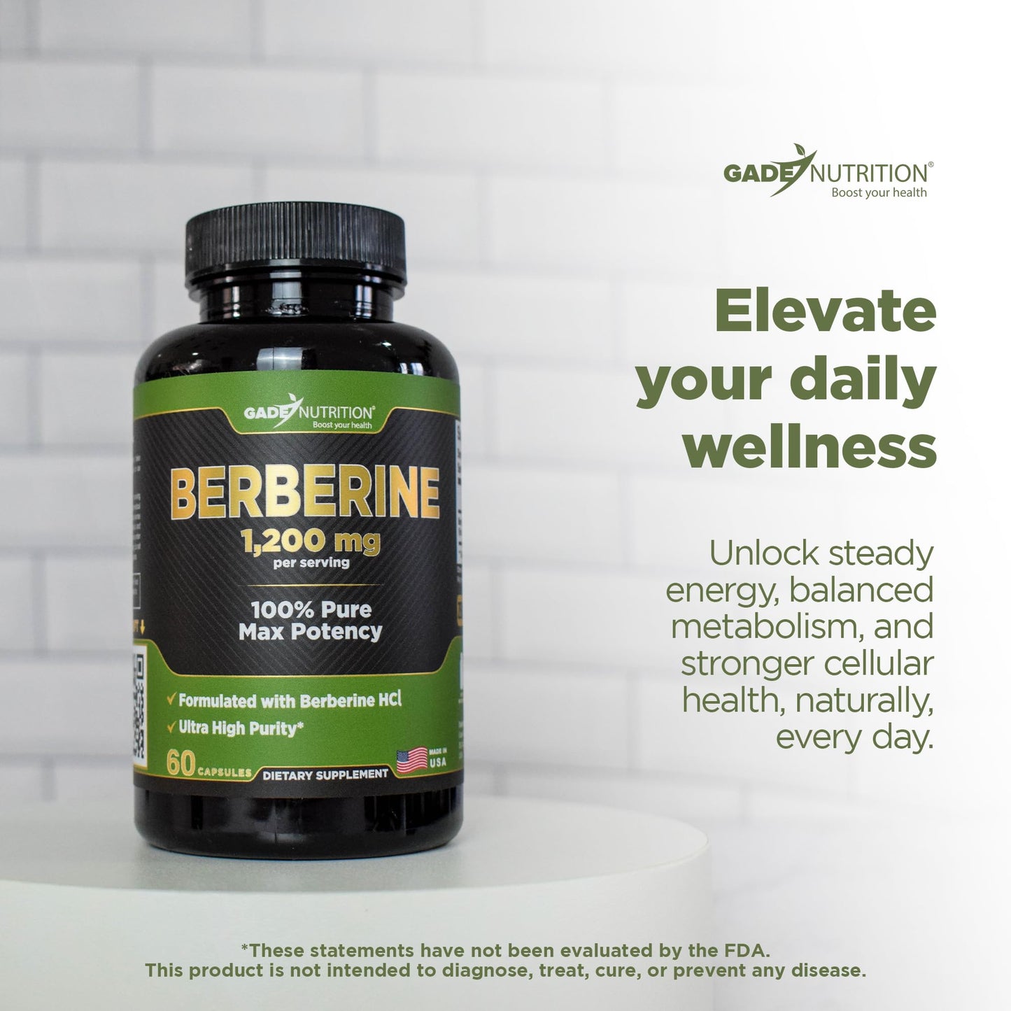 Gade Nutrition Berberine Supplement | Berberine HCI 1200mg Per Serving - Top Choice Vegetable Capsules, Gluten Free, Non-GMO, Dairy Free - Made in USA - Medaid International