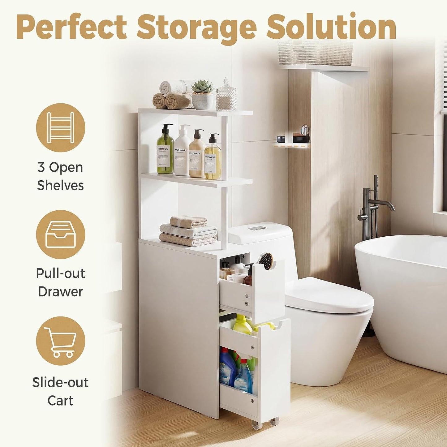 Bathroom Side Cabinet with Wheels