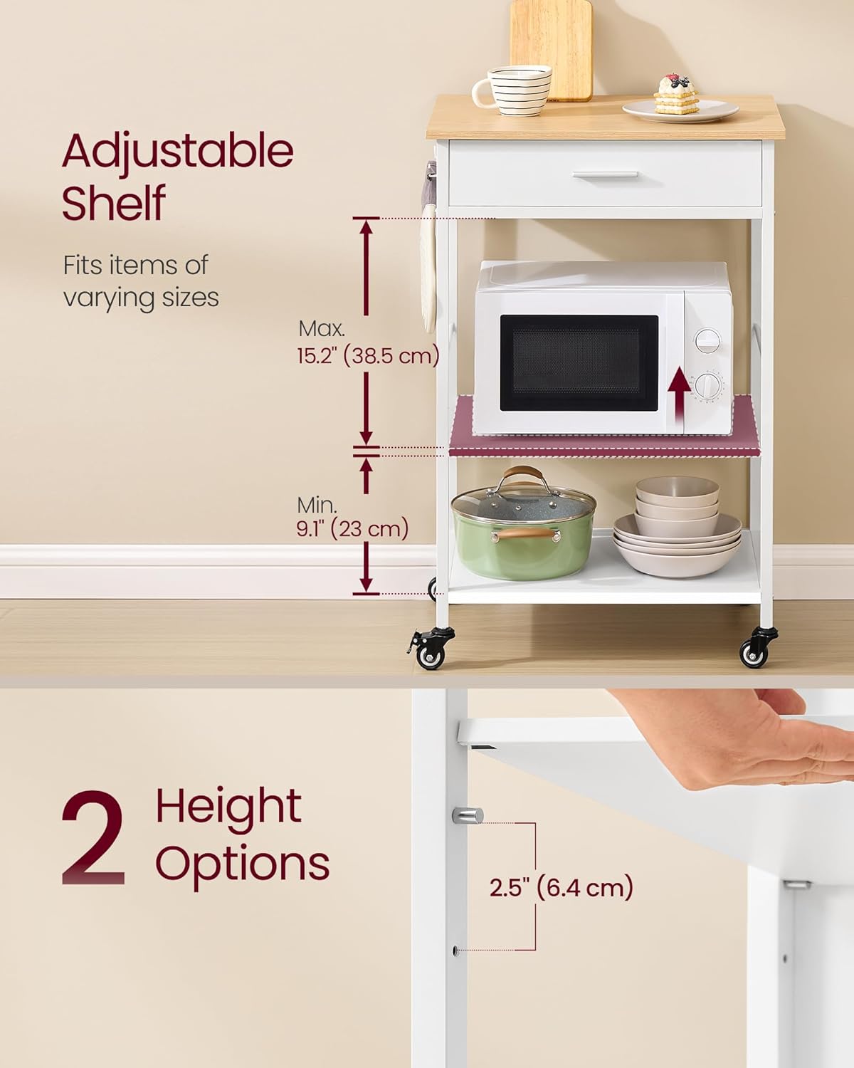 VASAGLE Mobile Kitchen Island on Wheels
