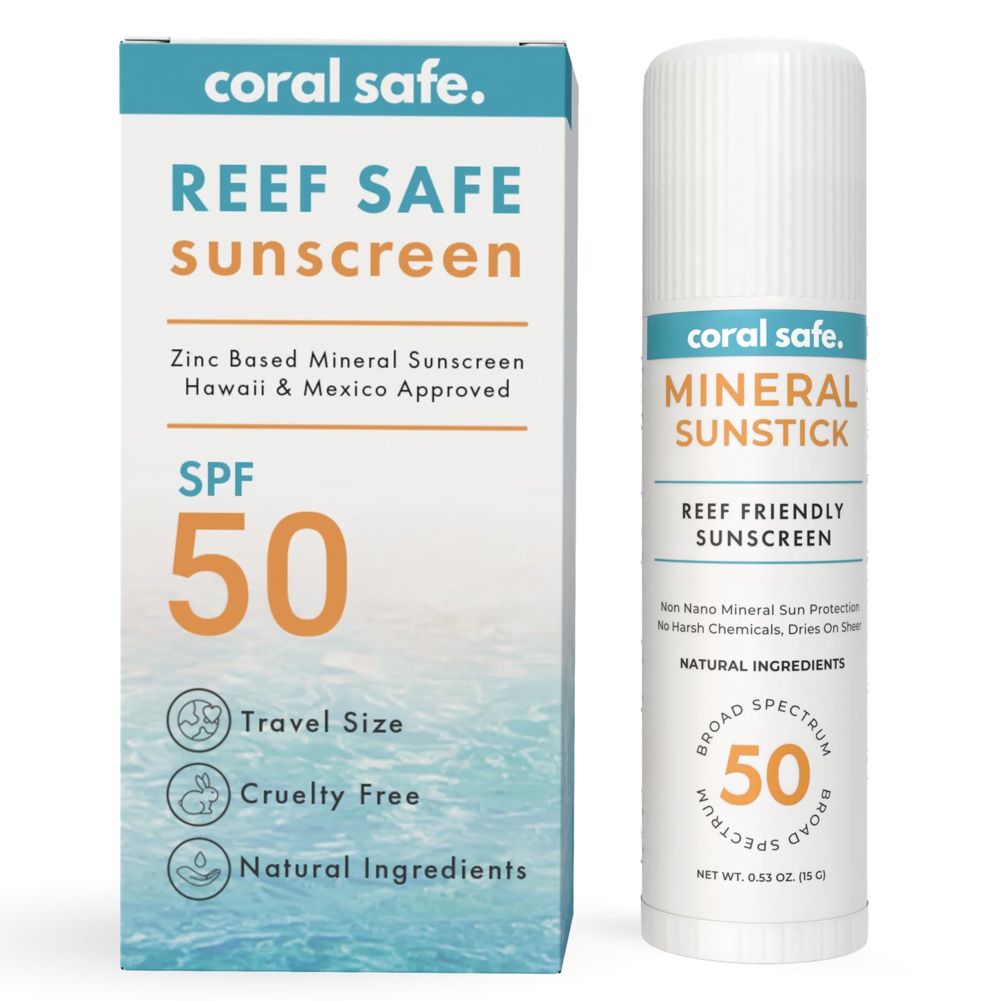 Reef Safe Sunscreen SPF 50 Facestick - Biodegradable, Hawaii & Mexico Approve, Zinc, Vitamin E, Oxybenzone & Octinoxate Free, Water Resistant, Natural Ingredients, Made in USA by Coral Safe - Medaid International