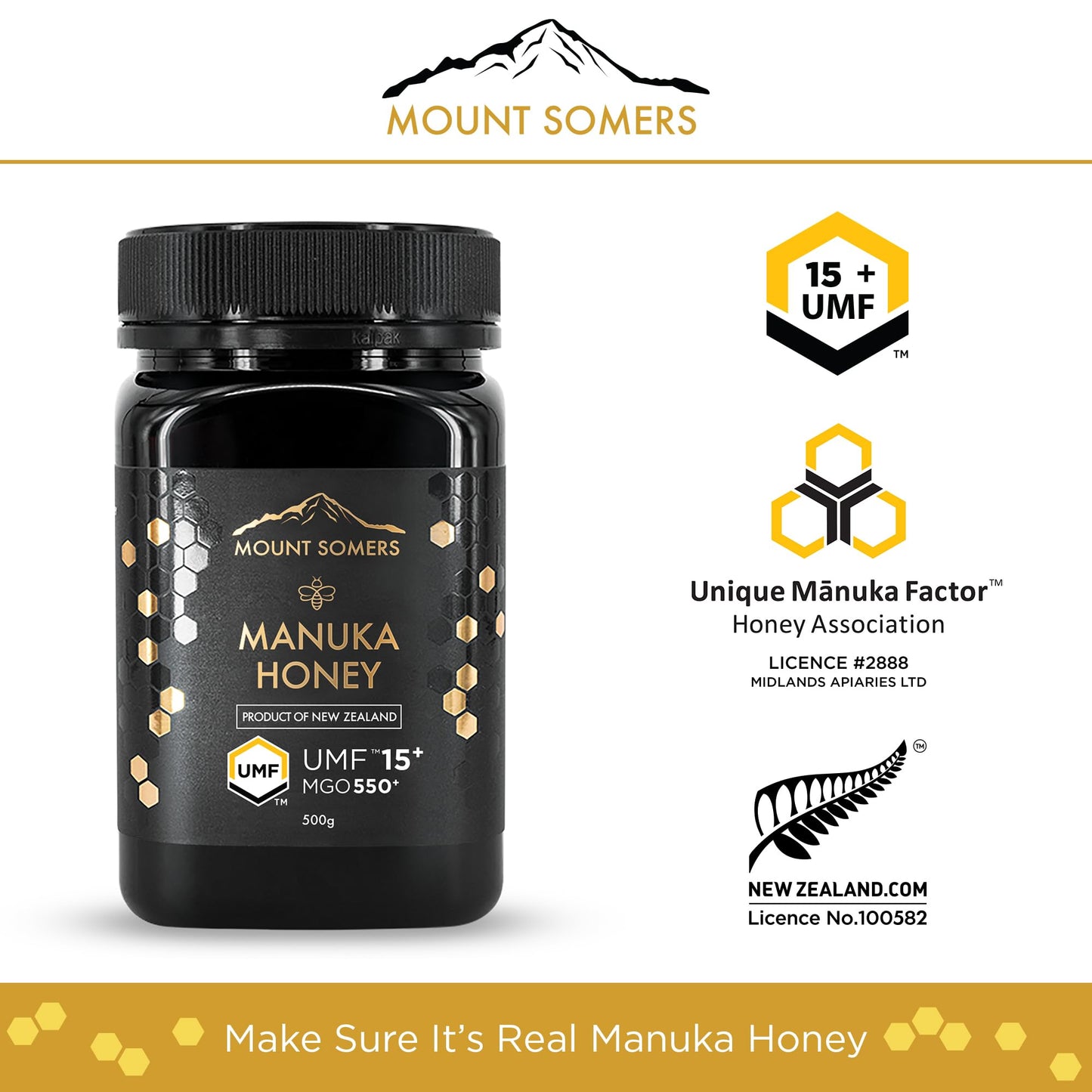 Mount Somers Premium Manuka Honey MGO 514+ / UMF 15+ 100% Pure New Zealand Manuka Honey - Genuine Natural Superfood - UMF Certified & Traceable 1.1lb Jar - Medaid International