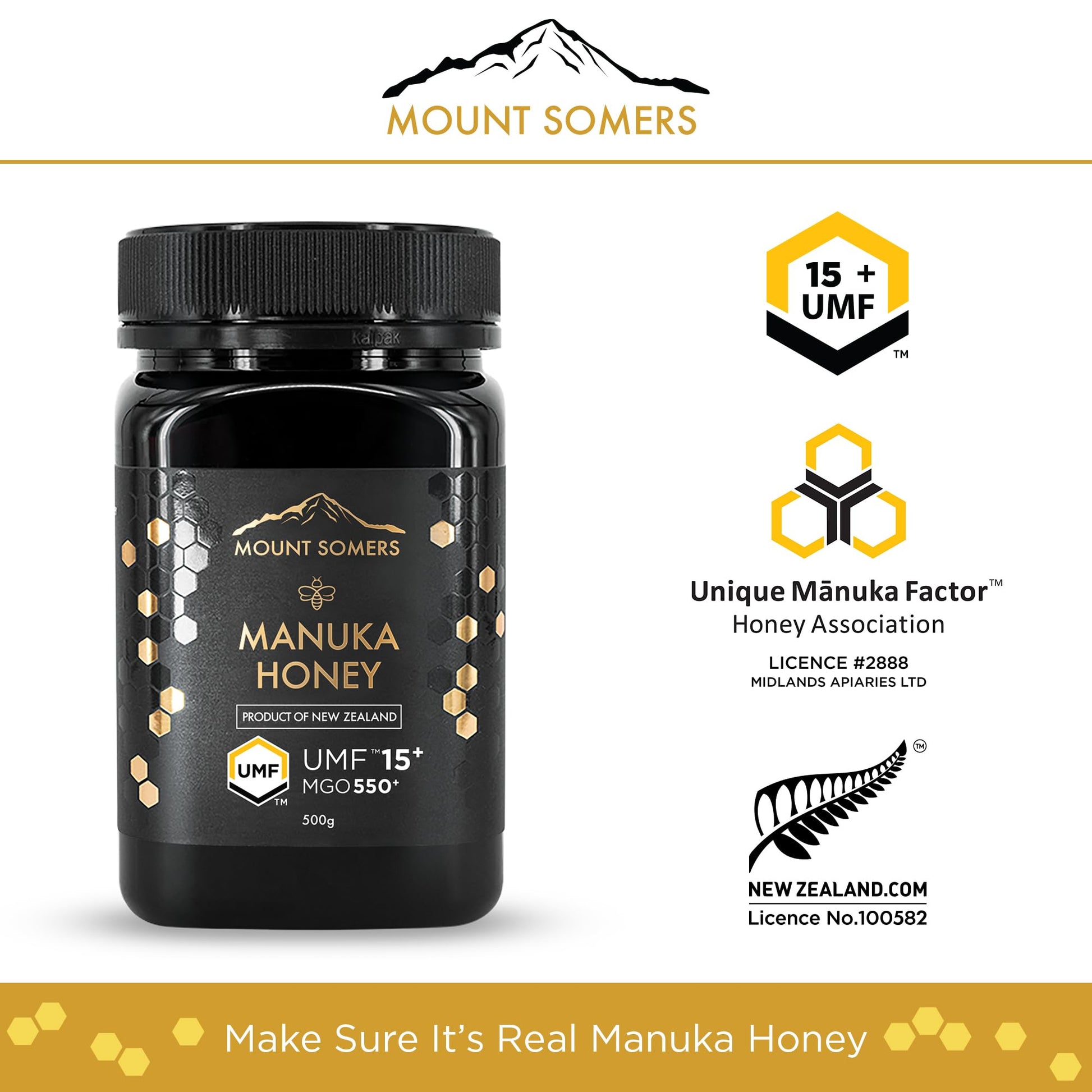 Mount Somers Premium Manuka Honey MGO 514+ / UMF 15+ 100% Pure New Zealand Manuka Honey - Genuine Natural Superfood - UMF Certified & Traceable 1.1lb Jar - Medaid International