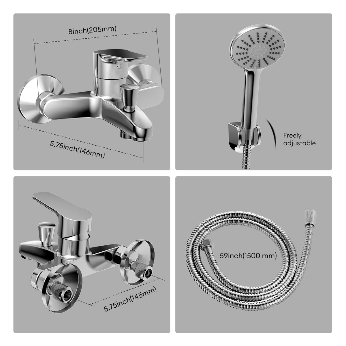JOMOO Bath Shower Mixer and Shower Head Set, Single Lever Bathroom Sink Taps with Shower Head Kit, Wall Mounted Shower Faucet Shower Mixer Valve Control Switch Bath Tap, Chrome