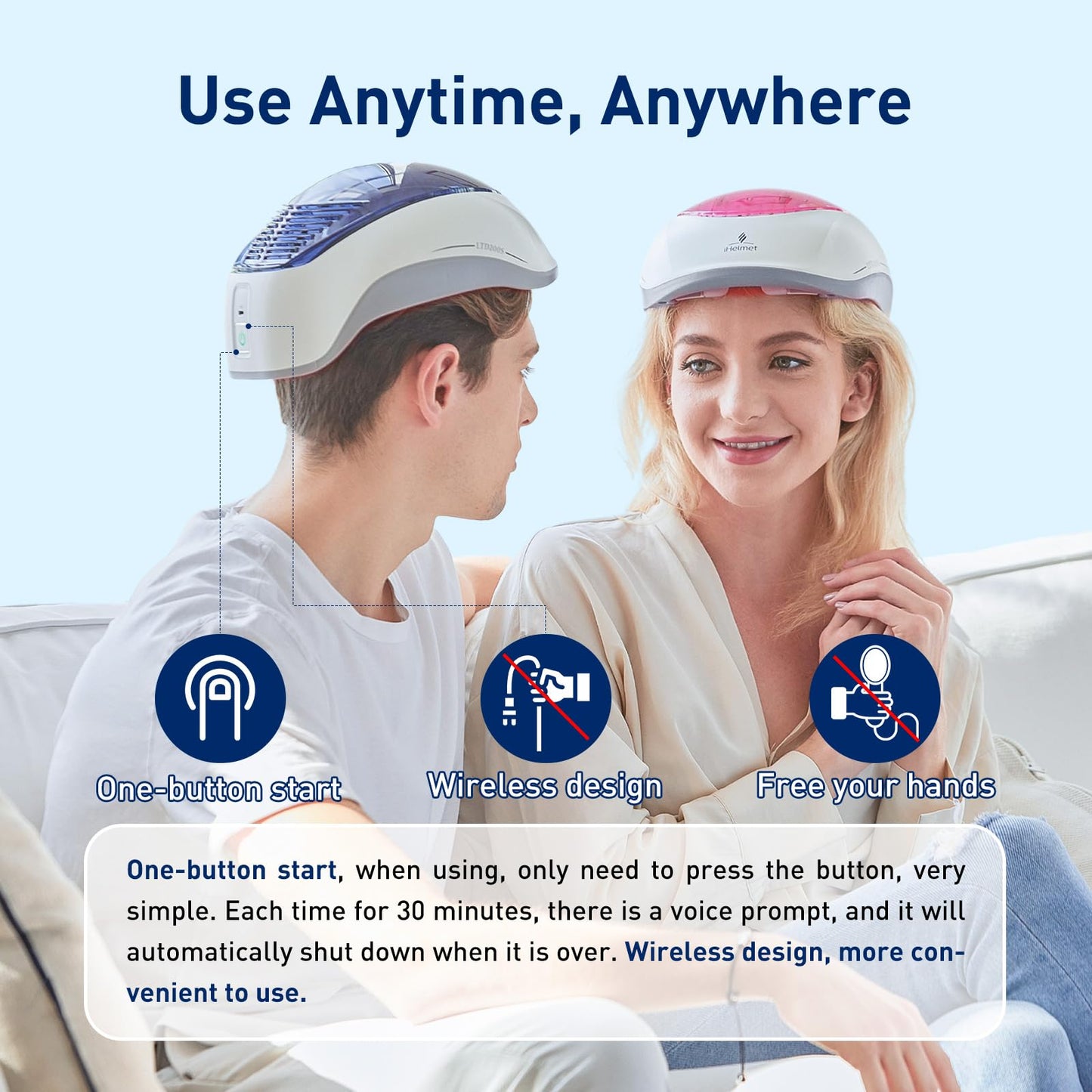 iHelmet Laser Hair Growth System (FDA Cleared), Hair Regrowth Helmet & Laser Cap, Hair Loss Treatment for Men and Women, Low Level Laser Therapy for Hair Growth, Anti-Thining Treatment，160 Blue - Medaid International