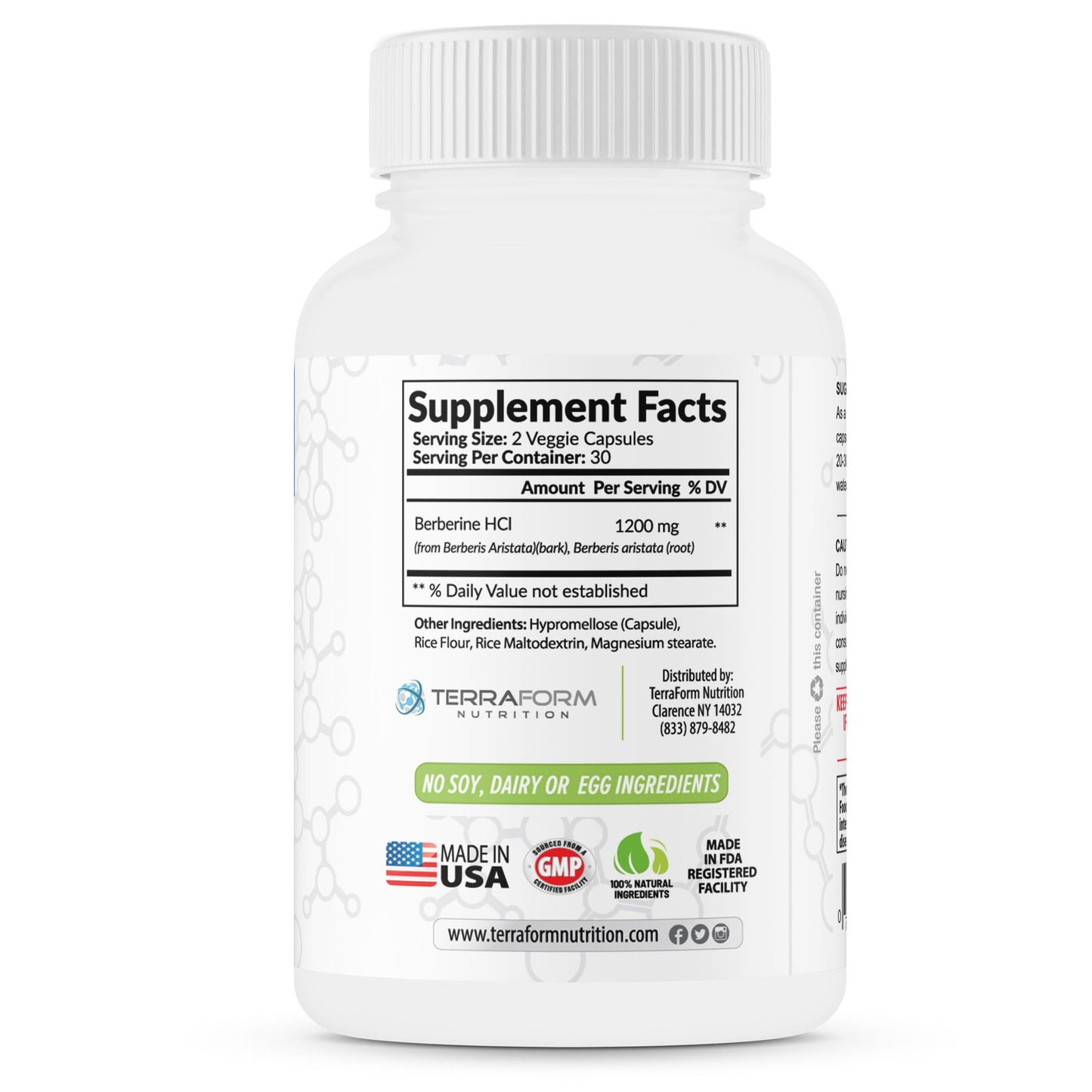 Berberine Supplement - 1200mg Max Strength Berberine HCl Per Serving - Pure Berberine - 60 Capsules, 600mg Each - 1 Month Supply - TerraForm Nutrition - Medaid International