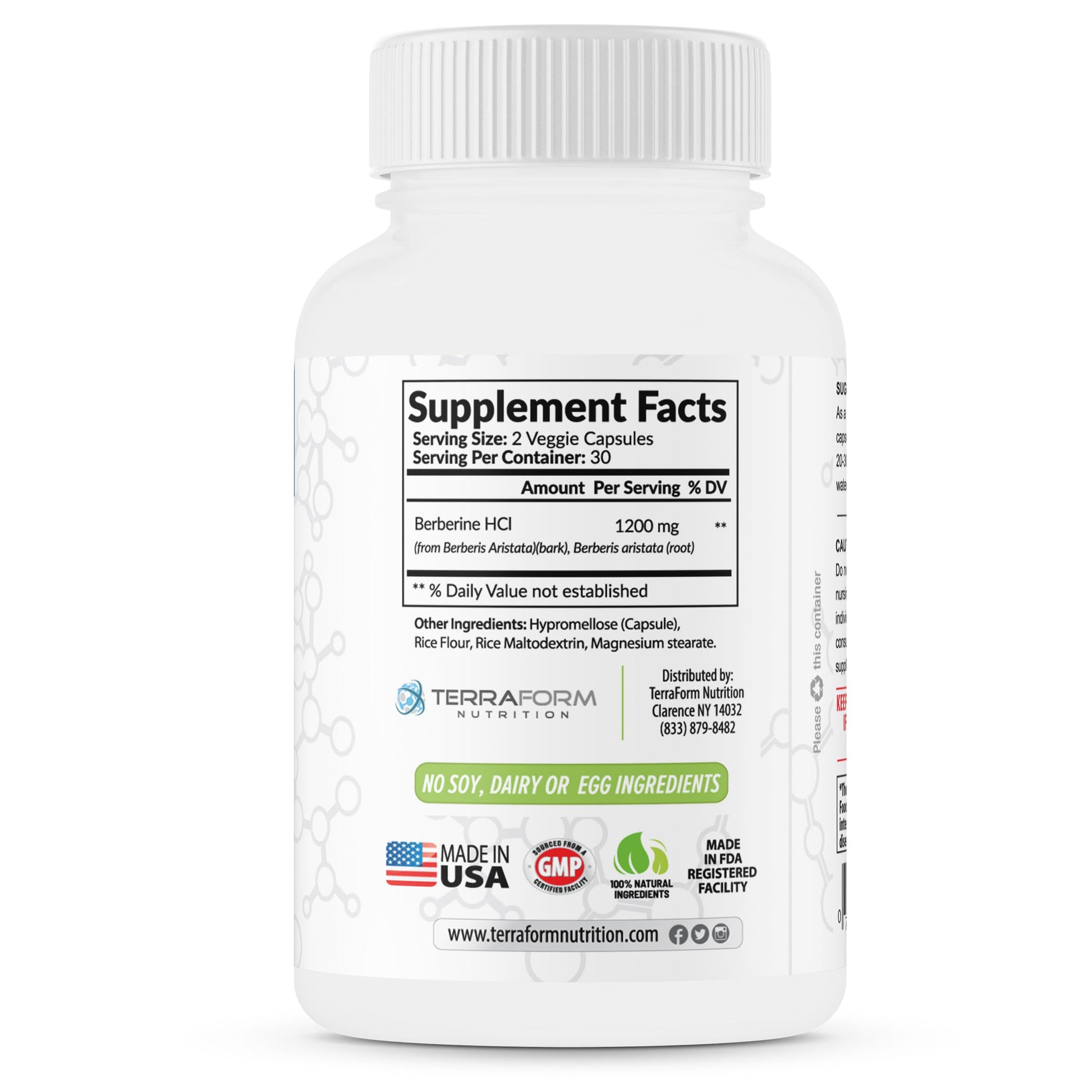 Berberine Supplement - 1200mg Max Strength Berberine HCl Per Serving - Pure Berberine - 60 Capsules, 600mg Each - 1 Month Supply - TerraForm Nutrition - Medaid International